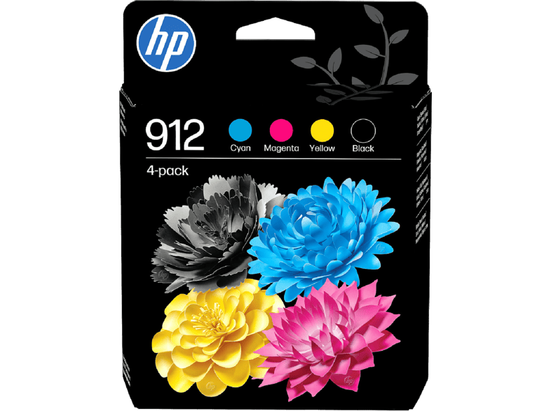 Cartucho de tinta - HP Original 912, Pack 4, 6ZC74AE, Instant Ink, Negro, Cian, Magenta, Amarillo