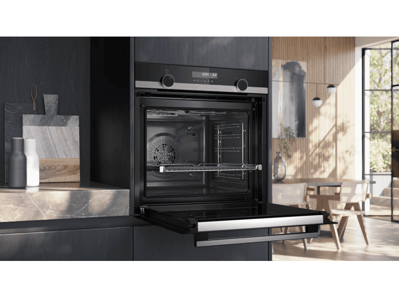 Horno - Siemens HB578GES3, Serie IQ500, Multifunción, Pirolítico e hidrolítico, 71 l, Humid Clean, PerfectCooking 3D, 60 cm, Negro