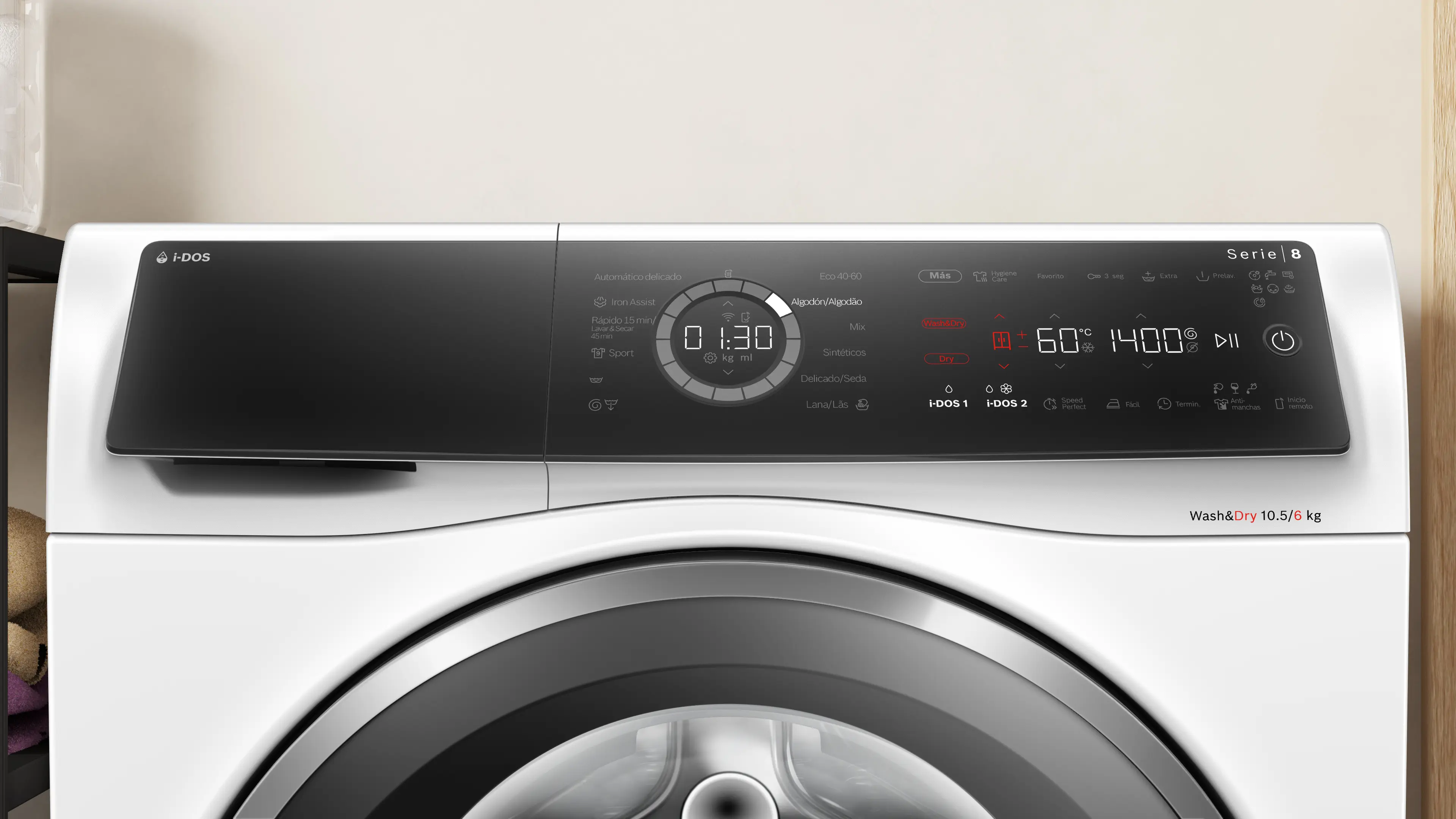 Lavadora secadora - Bosch WNC254A0ES, 10.5 kg de lavado, 6 kg de secado, i-Dos autodosificación, Home Connect, Blanco