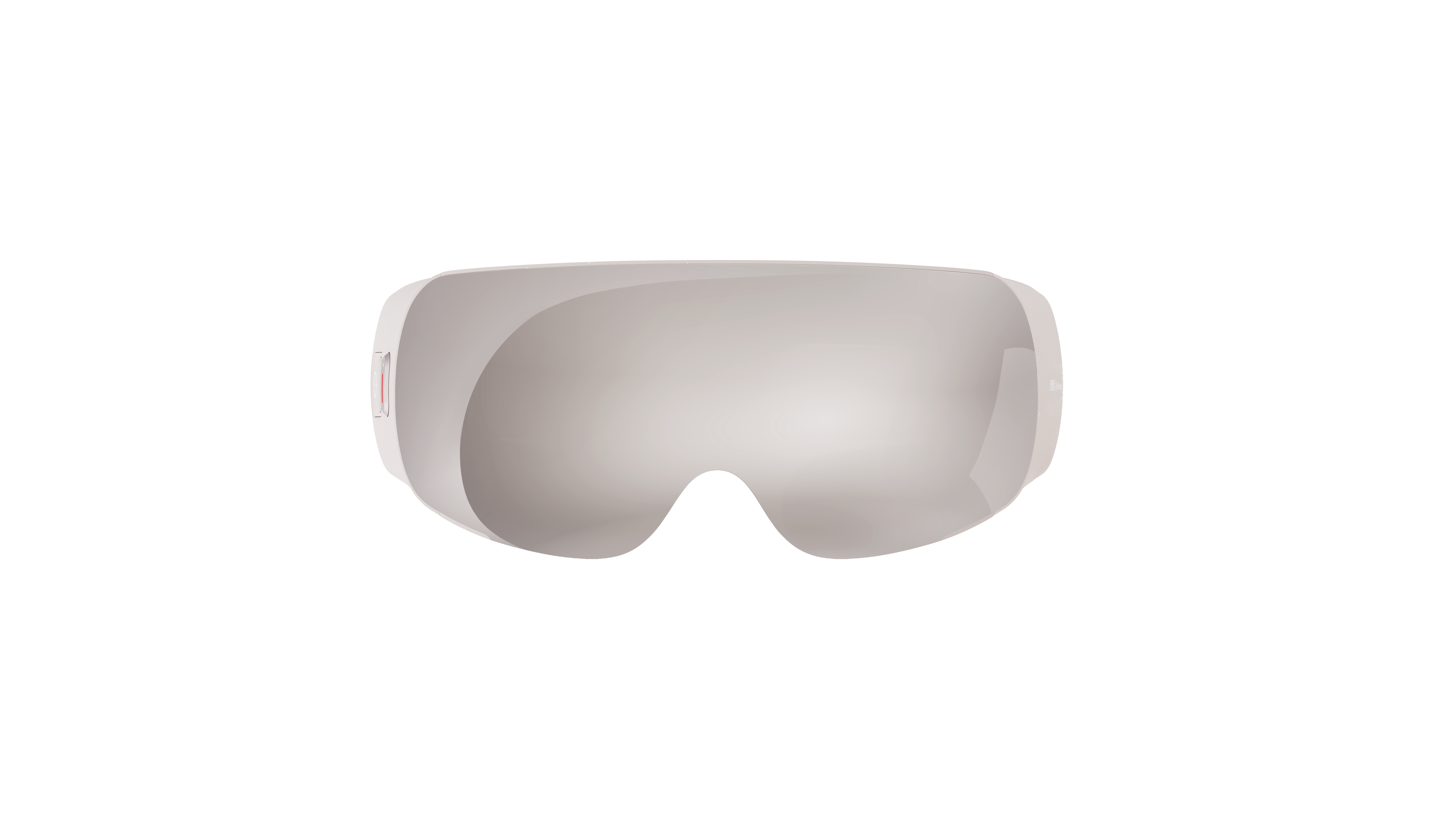 Elegáns, fehér VR headset ívelt, fényvisszaverő üvegvizorral fekete háttér előtt.