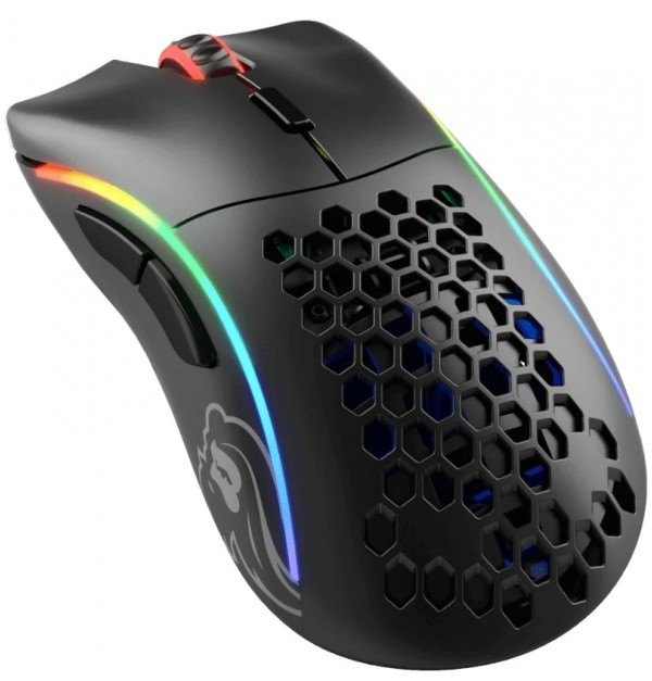 Petek desenli ve renkli RGB aydınlatmalı siyah oyuncu faresi.