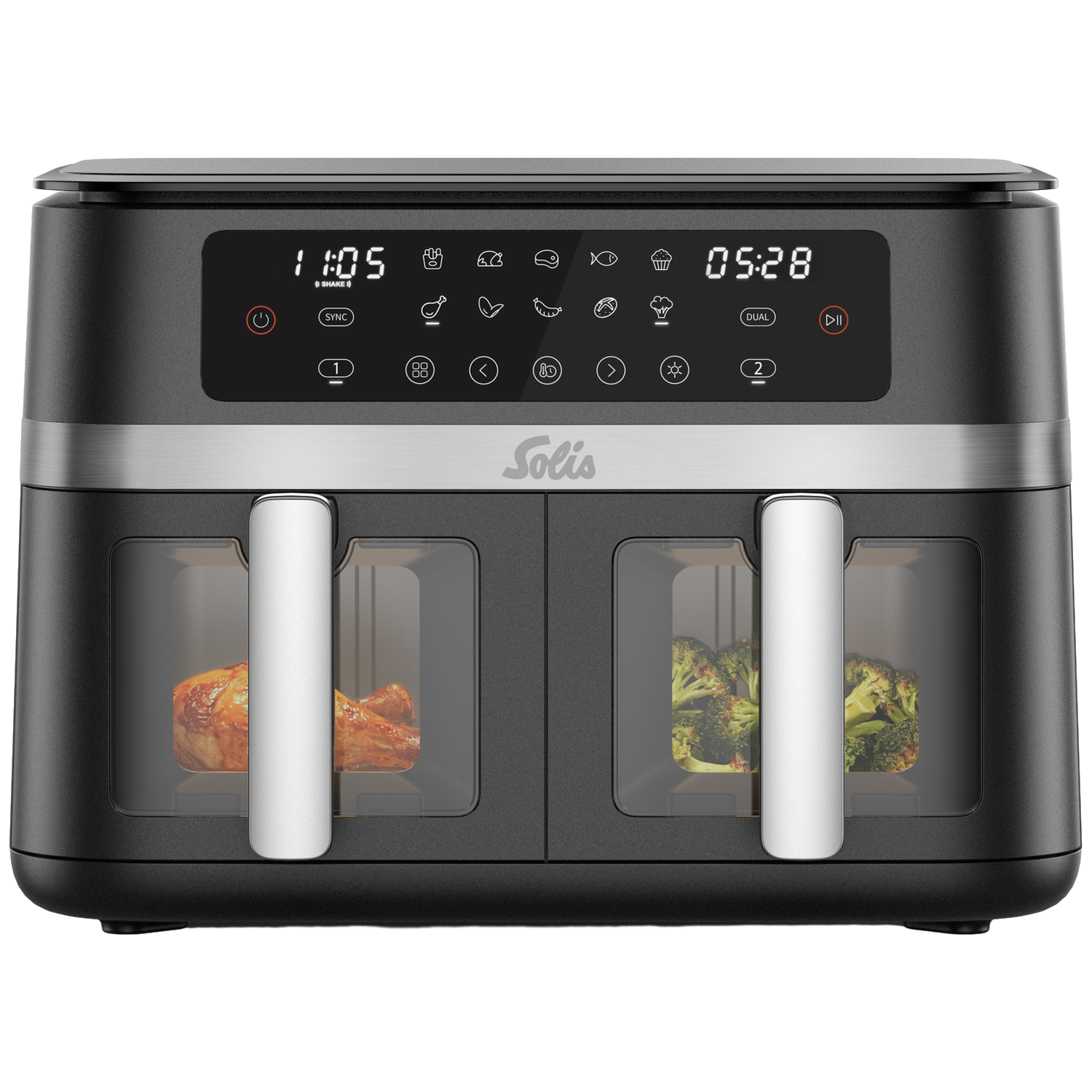 Solis Air Fryer Duo (type 8102) - Heteluchtfriteuse Zwart 11 L 2200 W Aantal Frituurmanden: 2