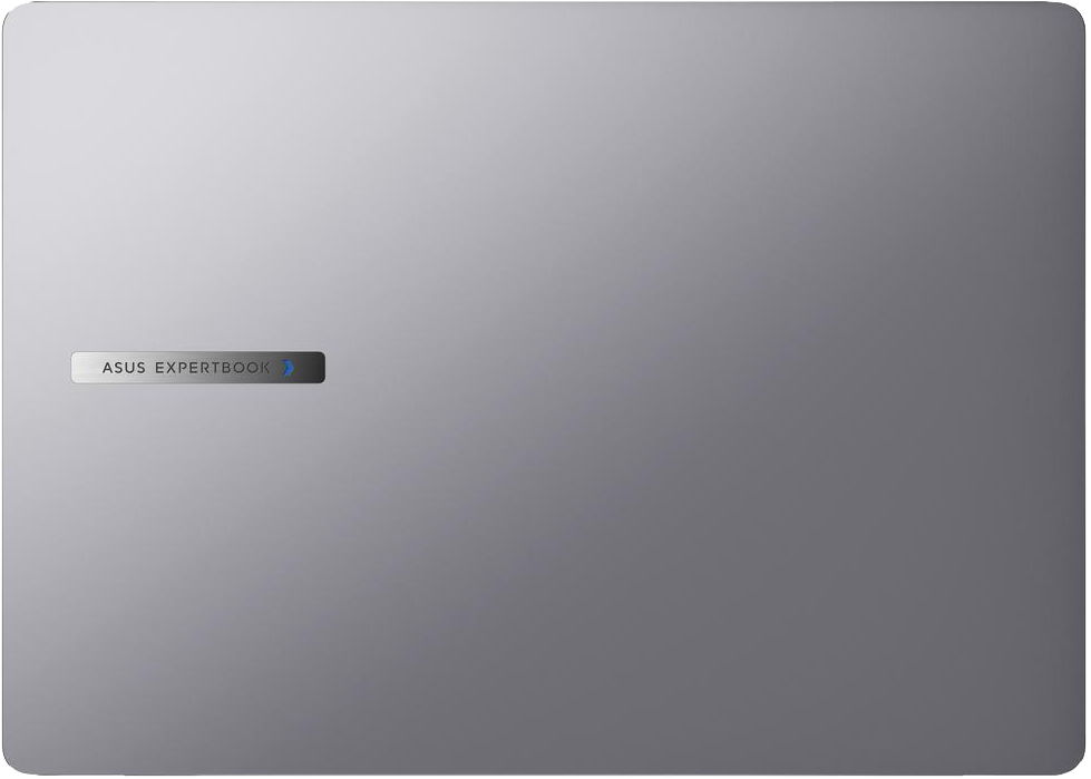 Zárt ezüst ASUS ExpertBook laptop felső borító márkajelzéssel.