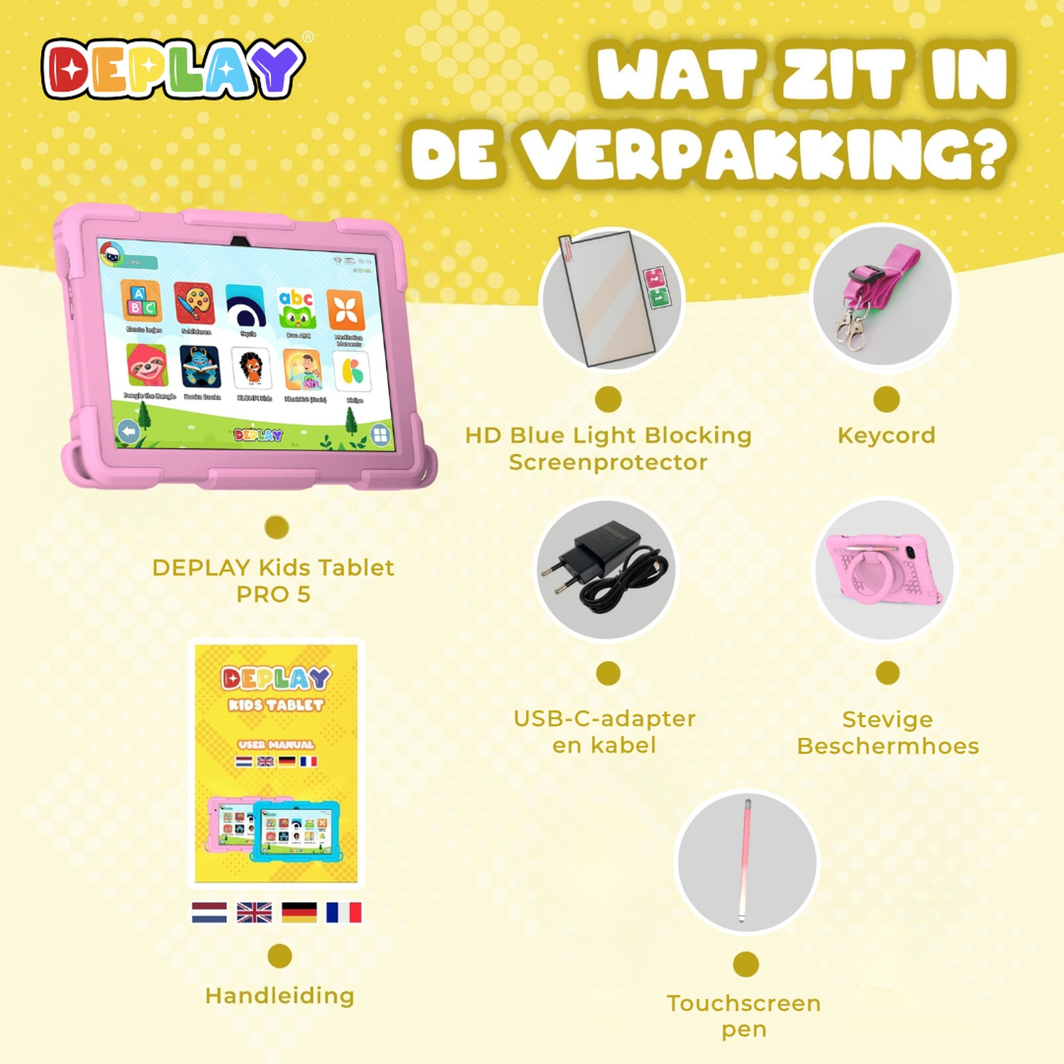 DEPLAY Kids Tablet PRO 5 Roze - Tablet - 8 inch - 64 GB - Wi-Fi - 5G