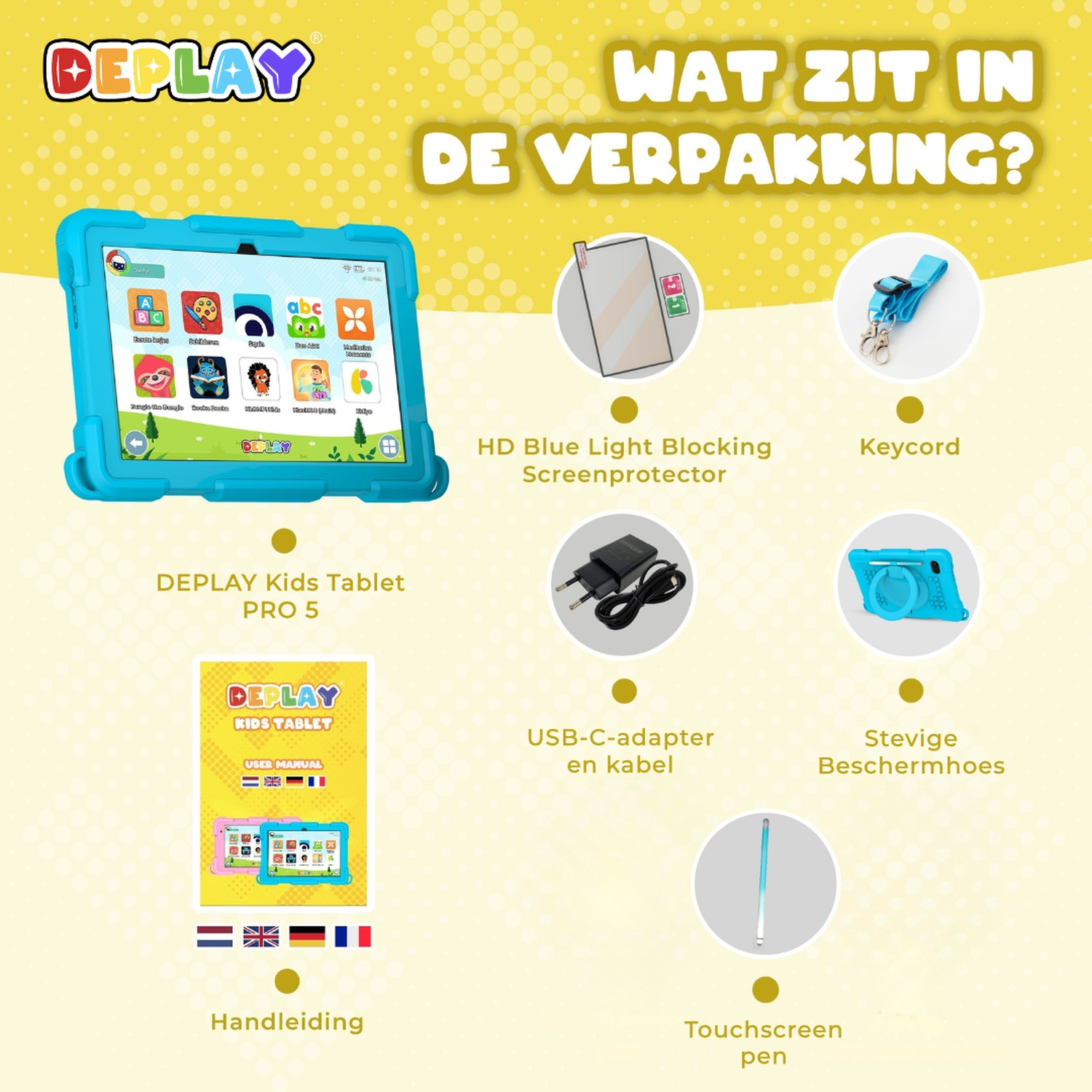 DEPLAY Kids Tablet PRO 5 Blauw - Tablet - 8 inch - 64 GB - Wi-Fi - 5G