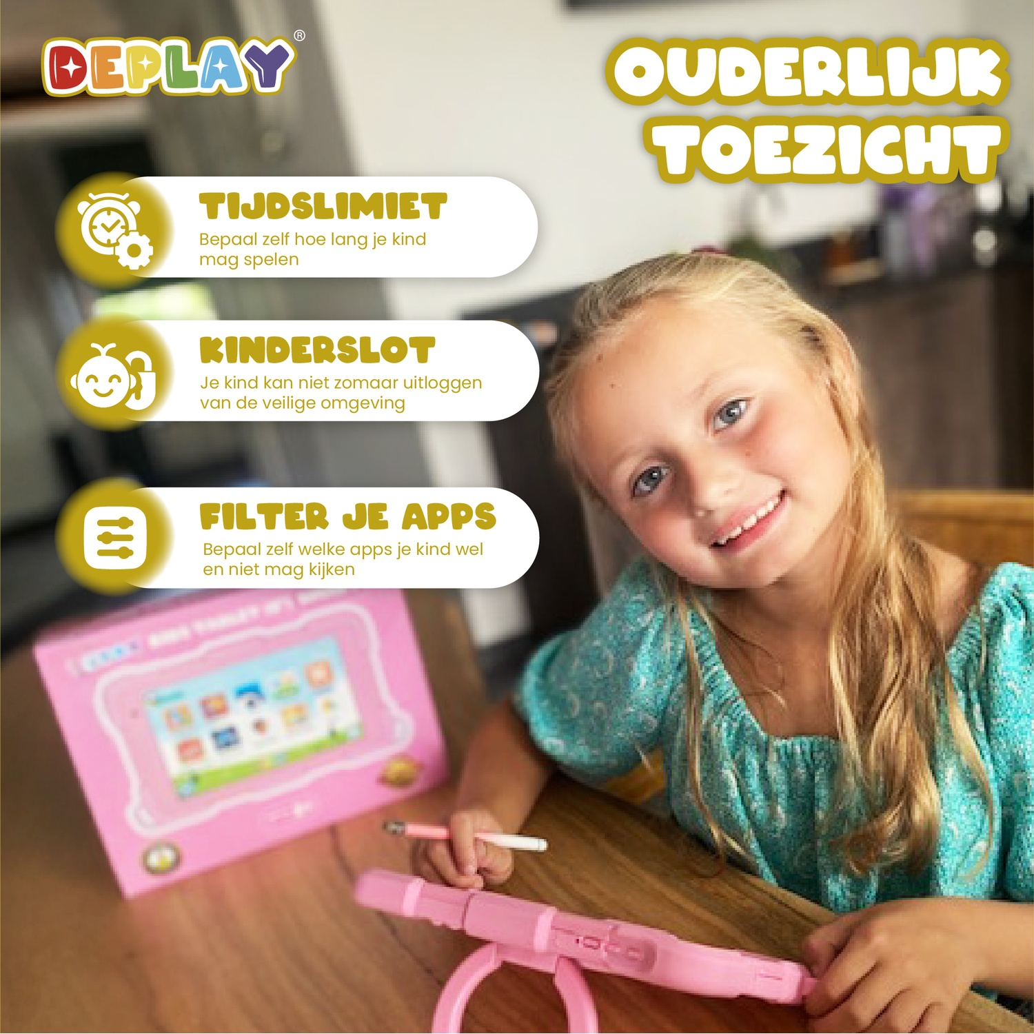 DEPLAY Kids Tablet PRO 5 Roze - Tablet - 8 inch - 64 GB - Wi-Fi - 5G