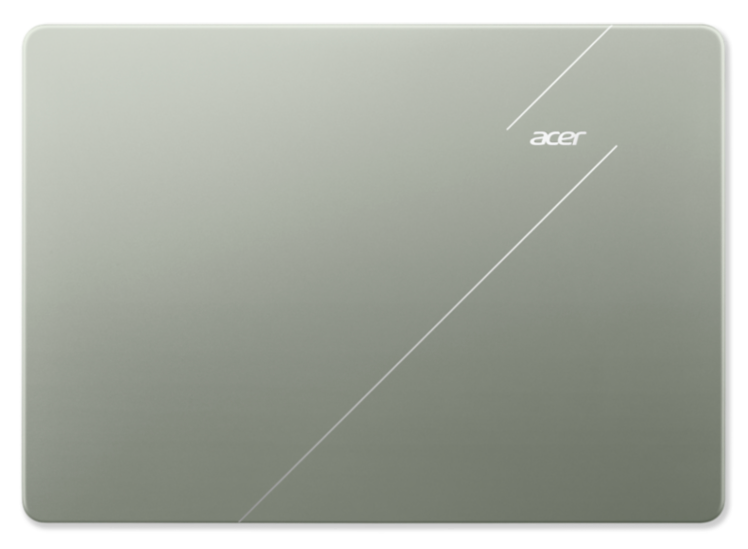 La cubierta superior cerrada y gris de un portátil Acer con líneas diagonales blancas y el logotipo de Acer en la esquina.