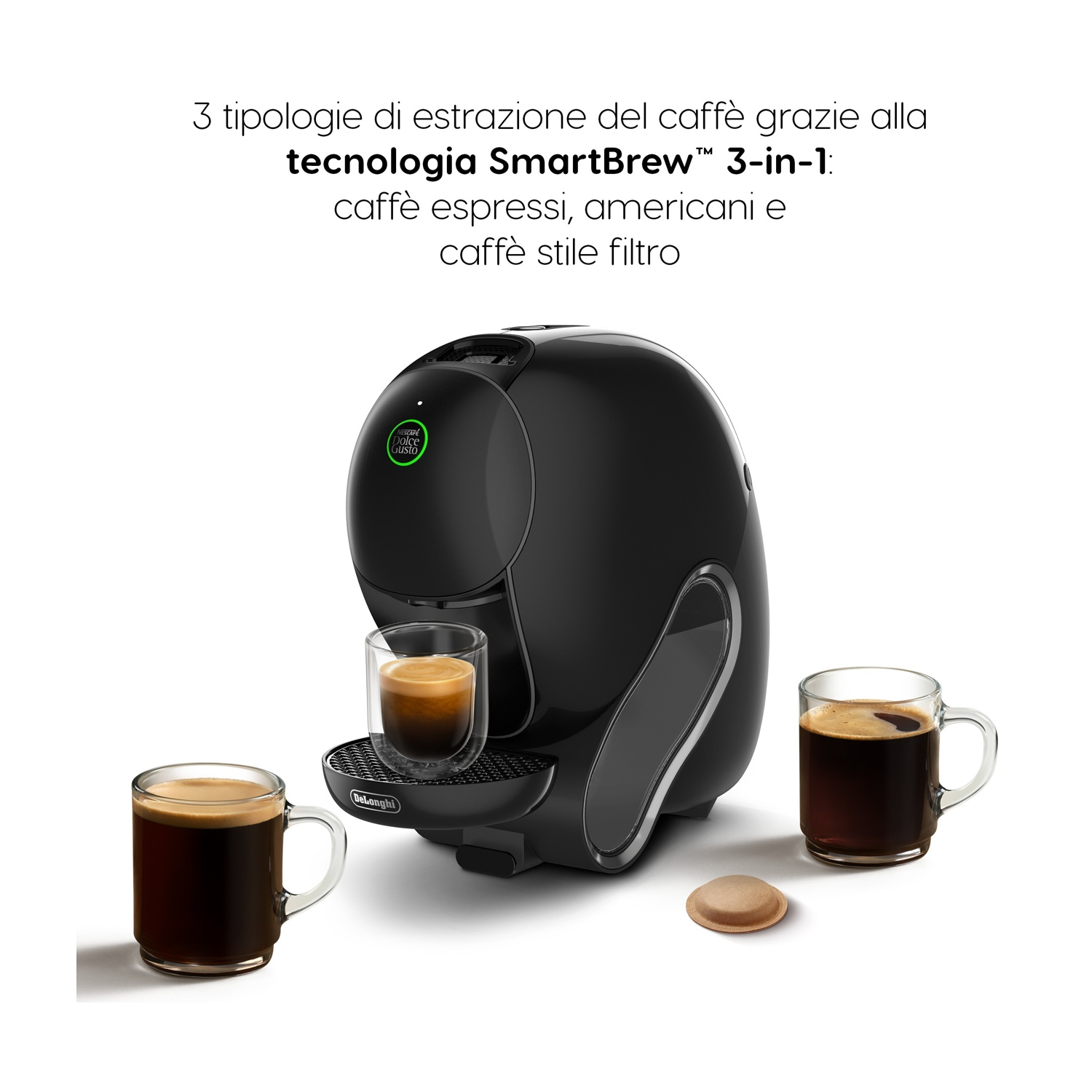 MACCHINA CAFFÈ CAPSULE DE'LONGHI NEO CAFFE', Compatibile con Capsule Nescafè Dolce Gusto Neo, Pressione pompa 15 bar, Potenza 1600 W, Serbatoio acqua 1 l, Grigio