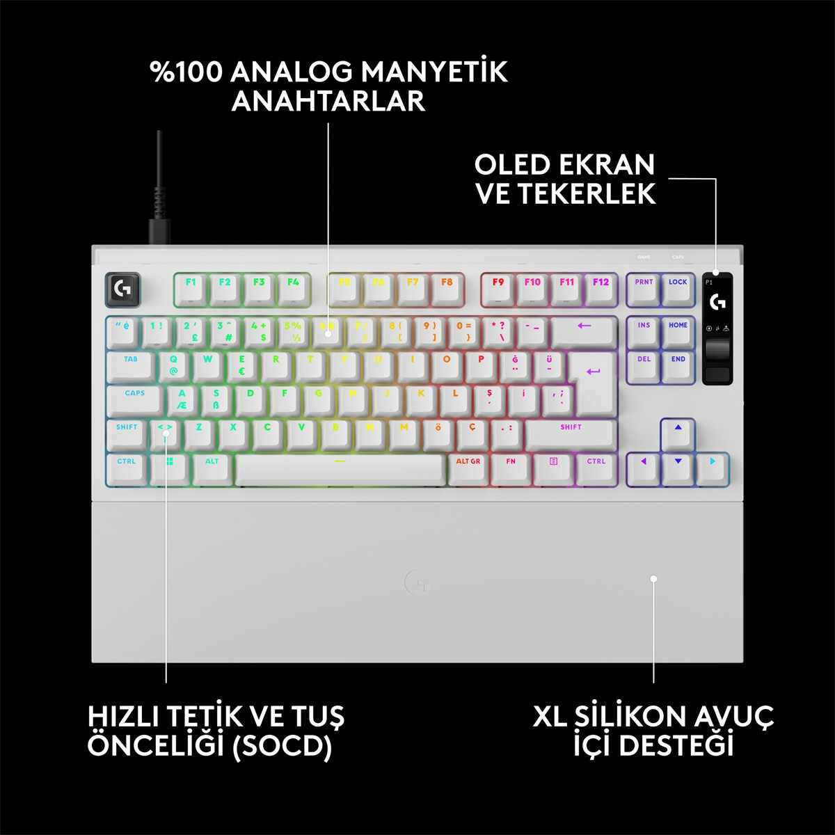 LOGITECH G Pro X2 Rapid TKL Kablolu Oyuncu Klavyesi (Analog - US Layout) Beyaz