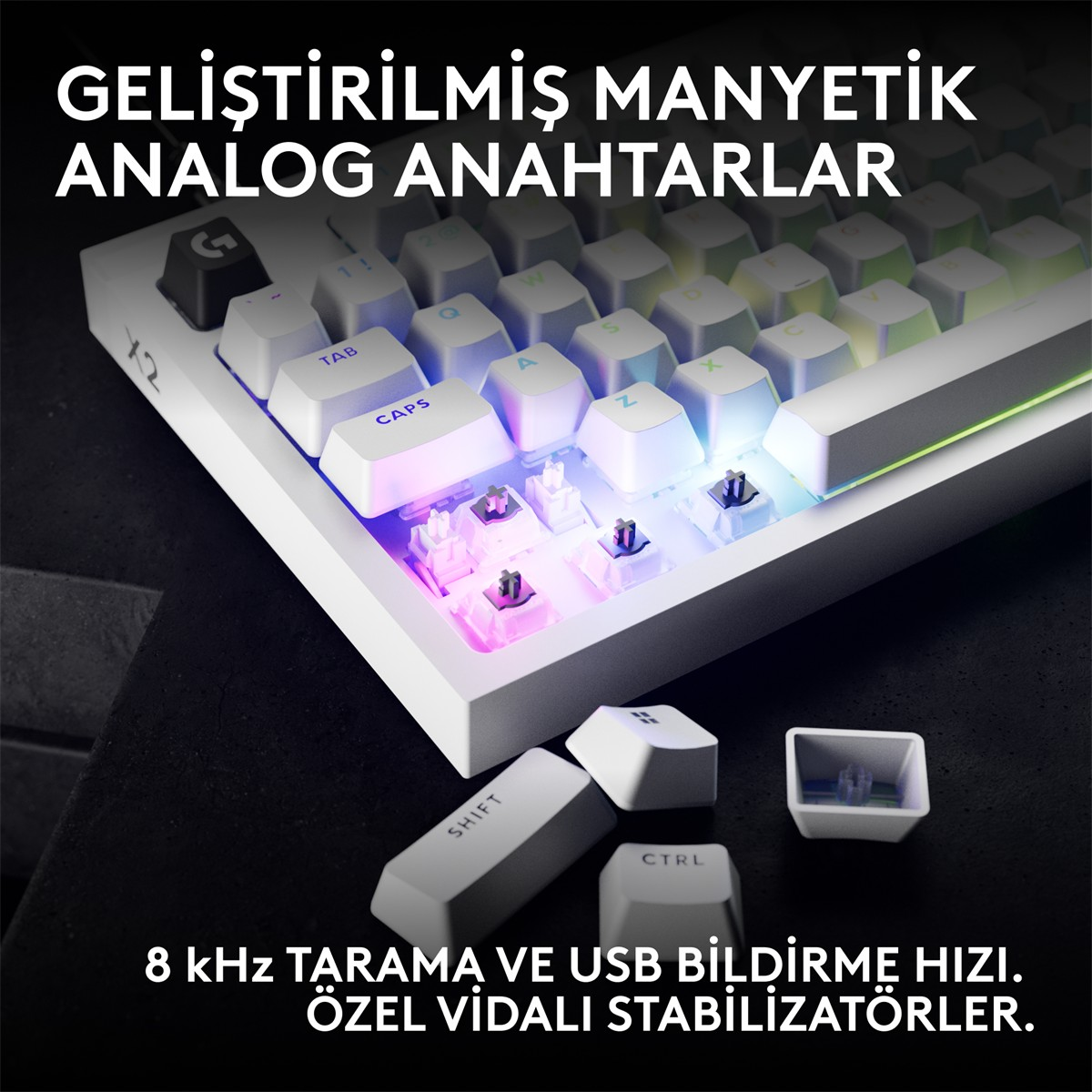 LOGITECH G Pro X2 Rapid TKL Kablolu Oyuncu Klavyesi (Analog - US Layout) Beyaz