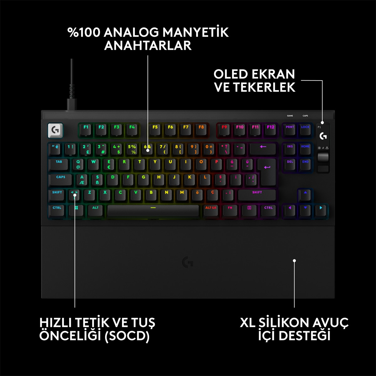 LOGITECH G Pro X2 Rapid TKL Kablolu Oyuncu Klavyesi (Analog - US Layout) Siyah