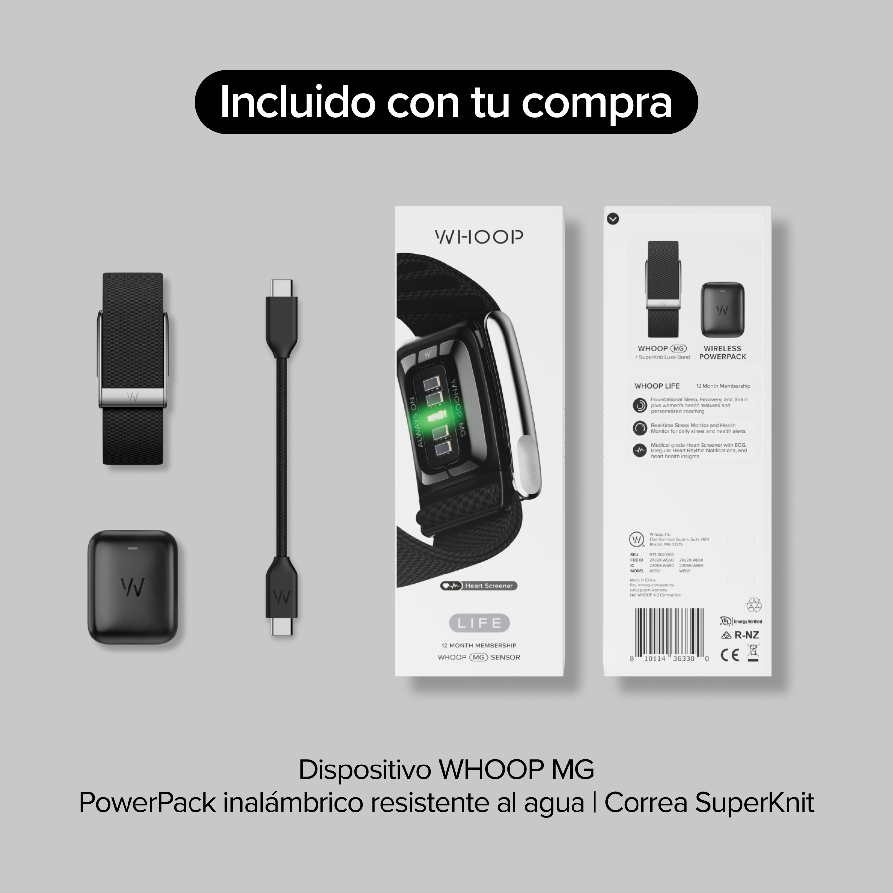 Pulsera de actividad - WHOOP Life, Sin Pantalla, +14 Días Autonomía, ECG de grado médico, Negro