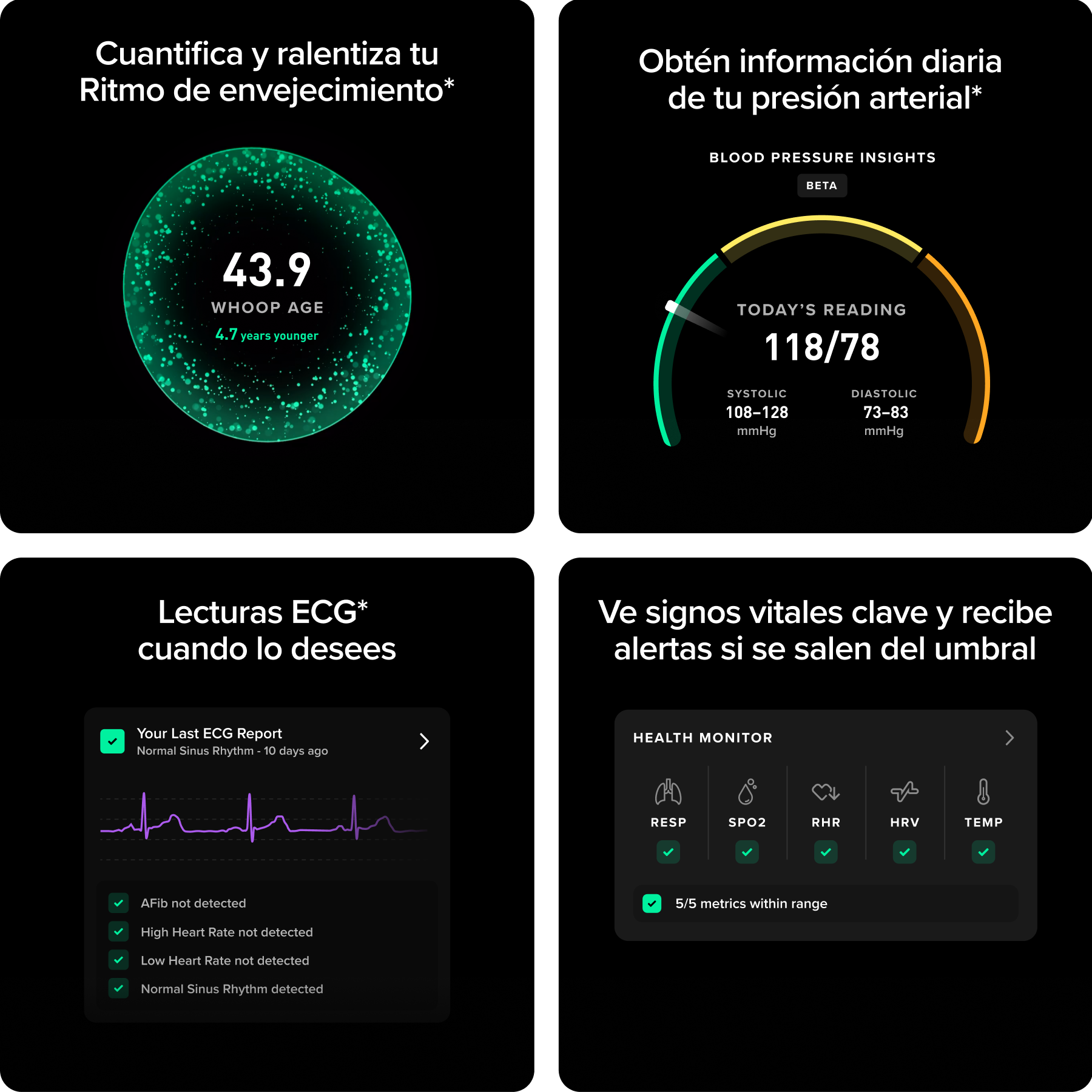 Pulsera de actividad - WHOOP Life, Sin Pantalla, +14 Días Autonomía, ECG de grado médico, Negro