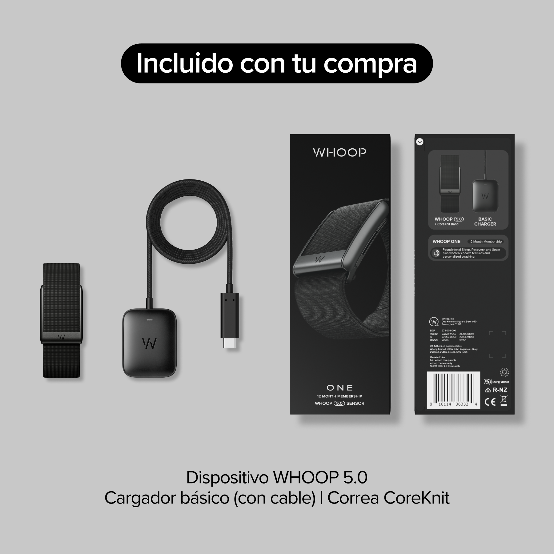 Pulsera de actividad - WHOOP One, Sin pantalla, Hasta 14 días de Autonomía, Control de actividad 24/7 con VO2 máx, Negro