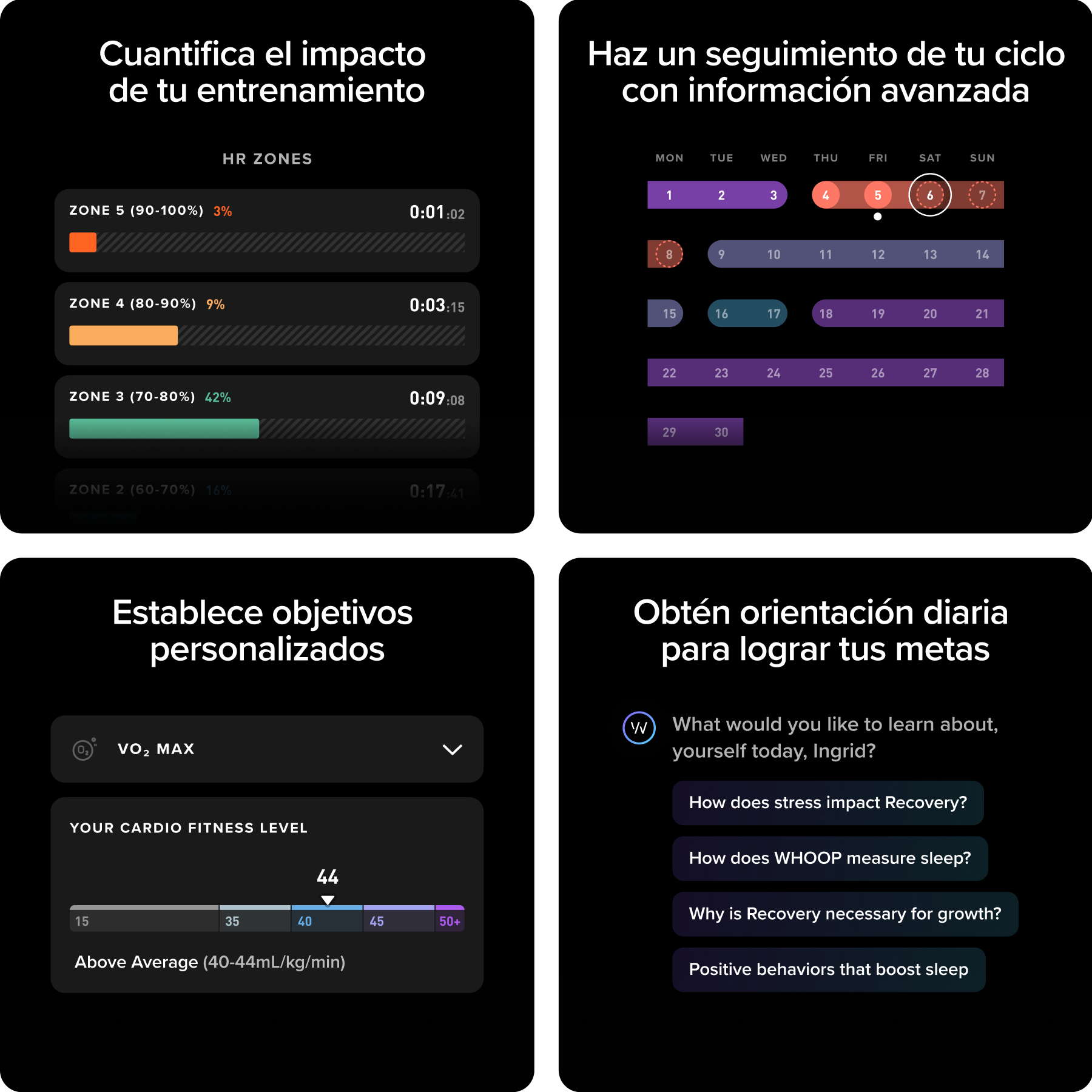 Pulsera de actividad - WHOOP One, Sin pantalla, Hasta 14 días de Autonomía, Control de actividad 24/7 con VO2 máx, Negro