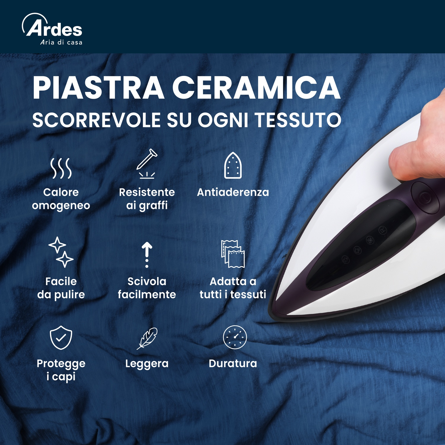 FERRO A VAPORE ARDES VAPOR MASTER STIRO CALDAIA, Potenza massima 2400 W, Vapore continuo fino a 45 g/min, Serbatorio acqua 1000 ml, Sistema anticalcare integrato, Piastra in Ceramica