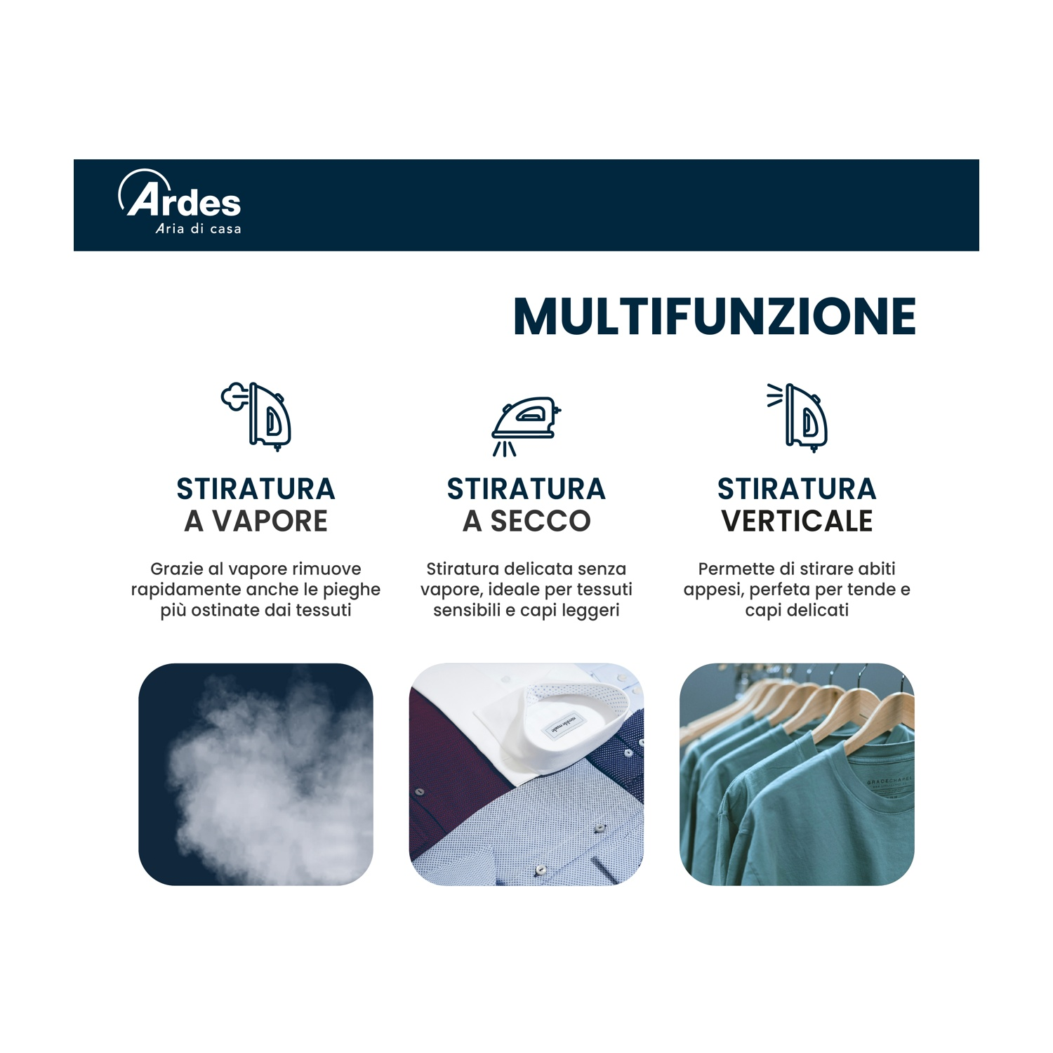 FERRO A VAPORE ARDES VAPOR MASTER STIRO CALDAIA, Potenza massima 2400 W, Vapore continuo fino a 45 g/min, Serbatorio acqua 1000 ml, Sistema anticalcare integrato, Piastra in Ceramica