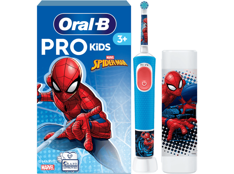 Oral-B Pro Kids Spider-Man, 2 Modos, Estuche de viaje, Diseñado Por Braun, Acceso app Disney ¡,+3 Años,