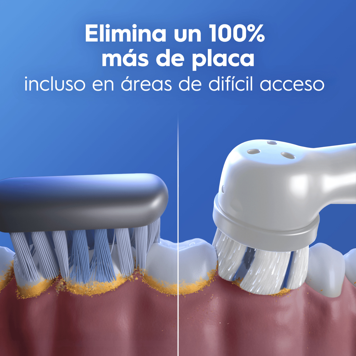 Elimina un 100% más de placa incluso en áreas de difícil acceso. 
