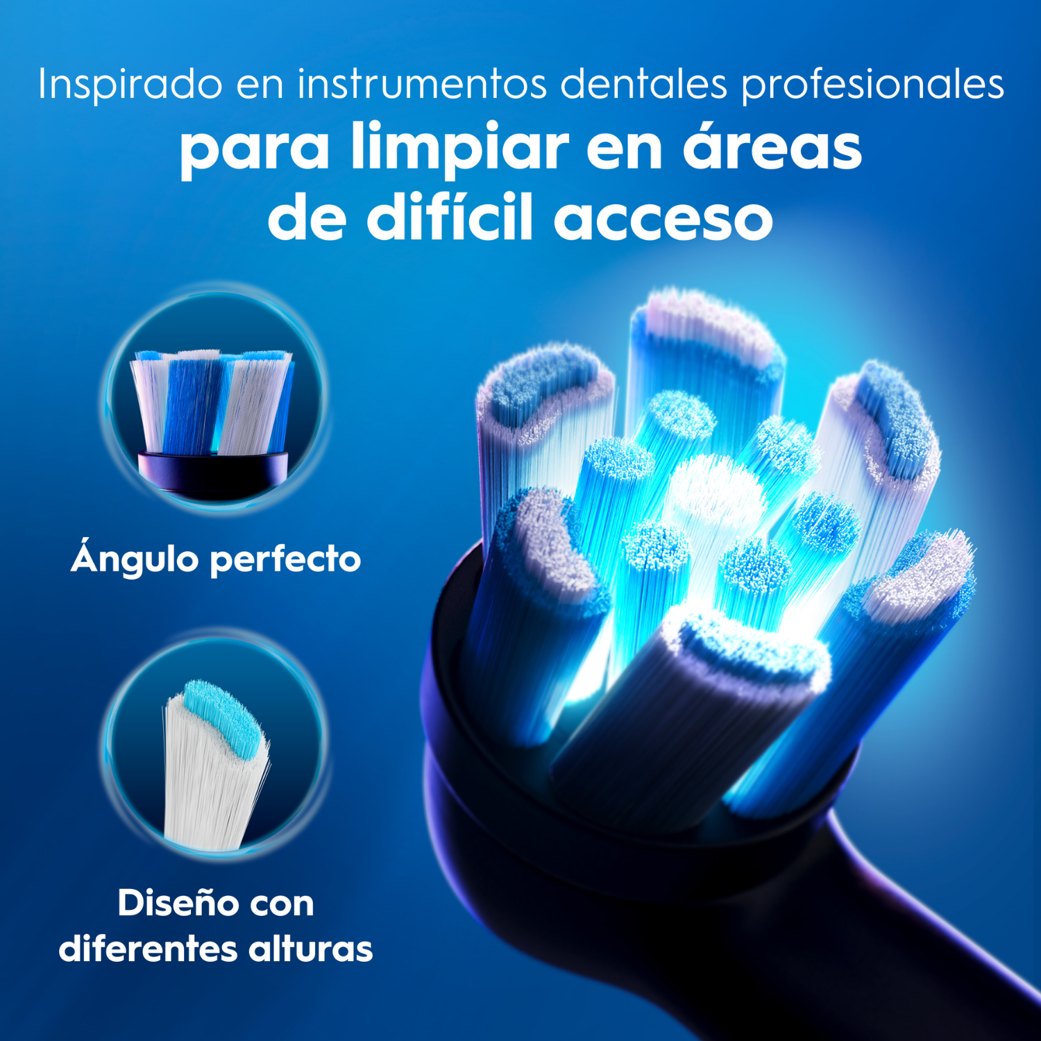 Inspirado en instrumentos dentales profesionales para limpiar en áreas de difícil acceso. Ángulo perfecto. Diseño con diferentes alturas.