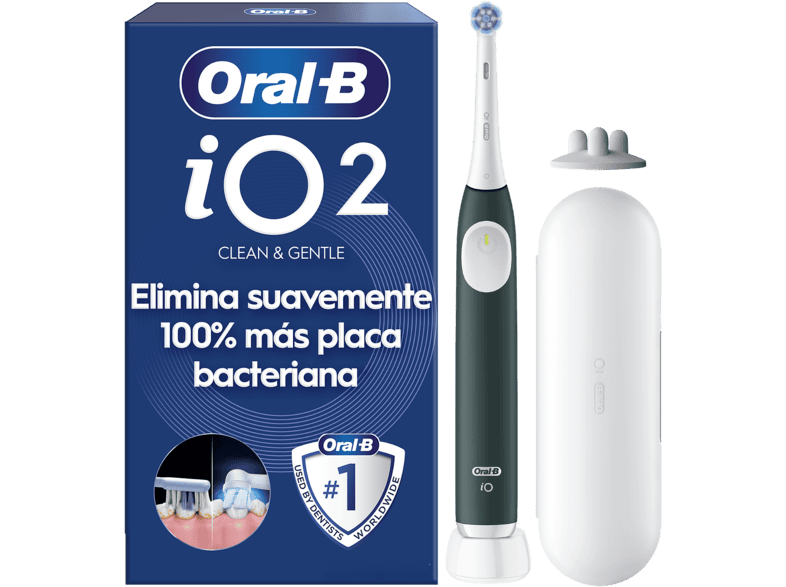 Cepillo eléctrico - Oral-B iO 2, 1 recambio, 3 modos, Temporizador, Sensor de presión, Diseñado por Braun, Verde Bosque