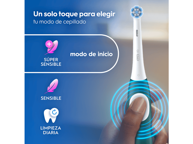 Cepillo eléctrico - Oral-B iO 2, 1 recambio, 3 modos, Temporizador, Sensor de presión, Diseñado por Braun, Verde Bosque – imagen 3