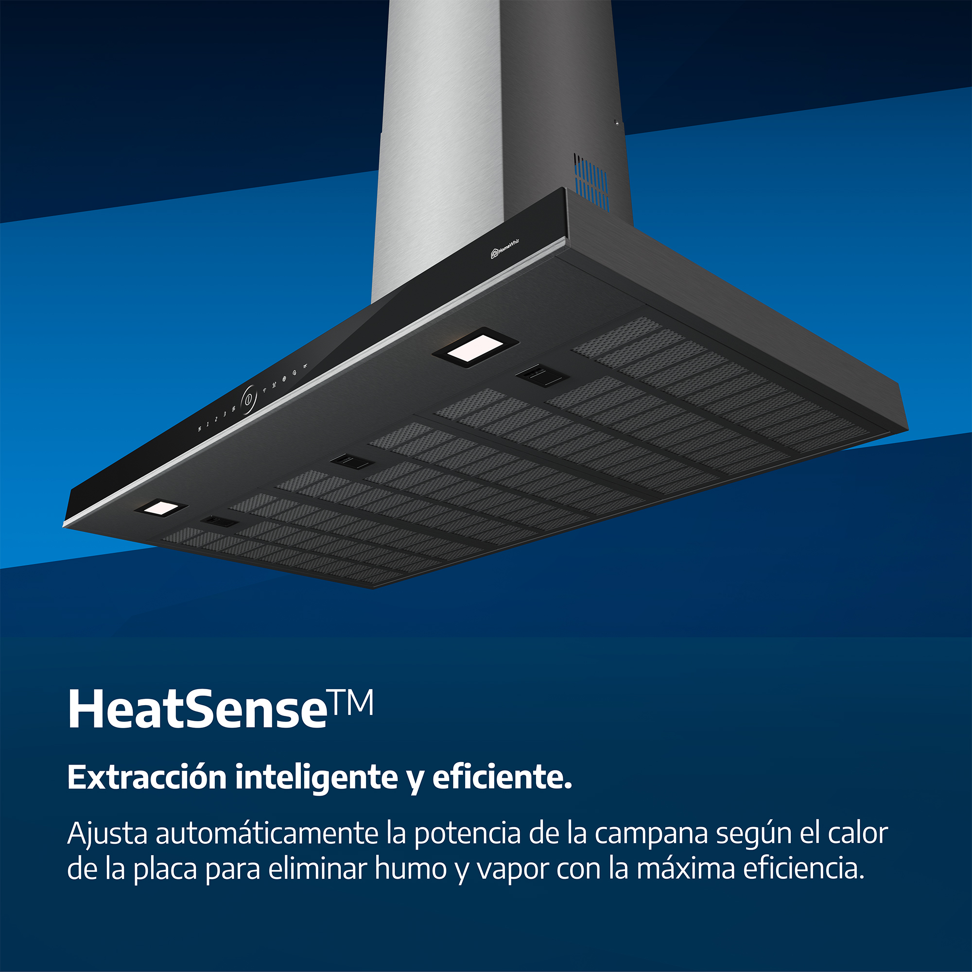 Extracción inteligente y eficiente. Ajusta automáticamente la potencia de la campana según el calor de la placa para eliminar humo y vapor con la máxima eficiencia.