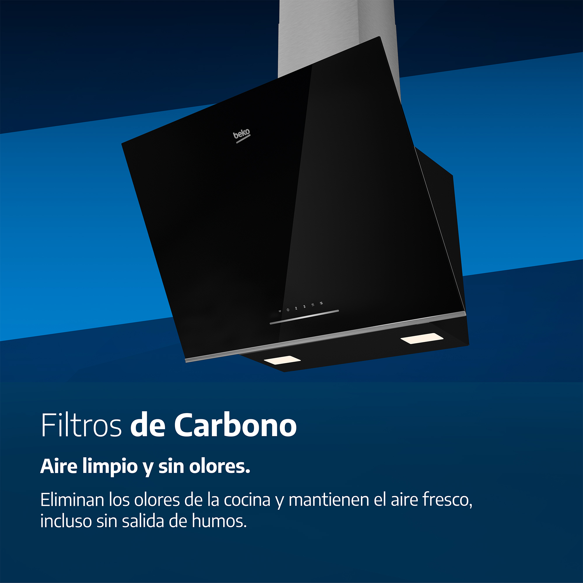 Campana convencional - Beko BHCA66641BBHS, 3 velocidades, 445 m³/h, Touch Control, Iluminación LED, Función Limpieza de aire, Negro