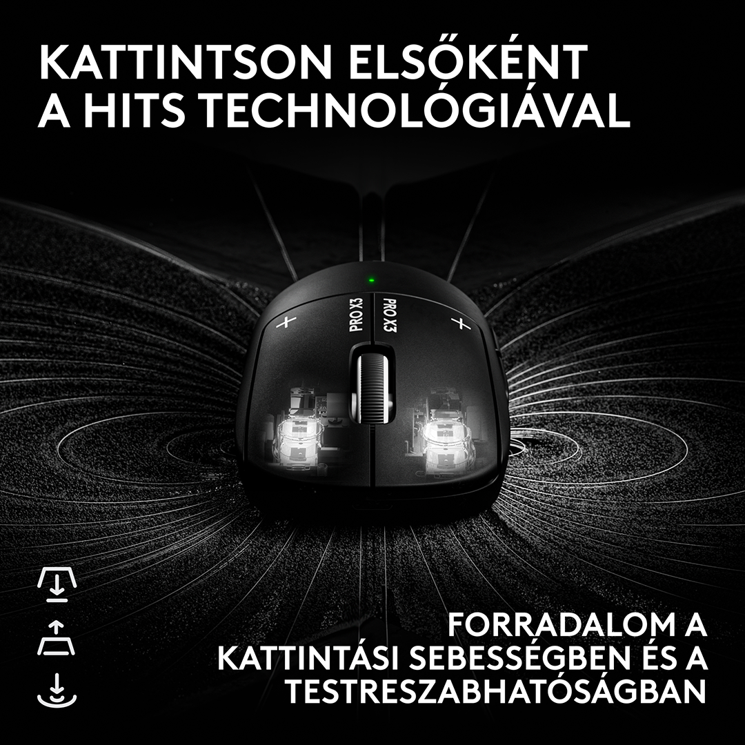 LOGITECH Pro X3 Superstrike Lightspeed, vezeték nélküli optikai egér, 44000dpi, fekete (910-007878)