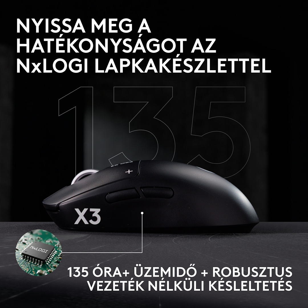 LOGITECH Pro X3 Superstrike Lightspeed, vezeték nélküli optikai egér, 44000dpi, fekete (910-007878)