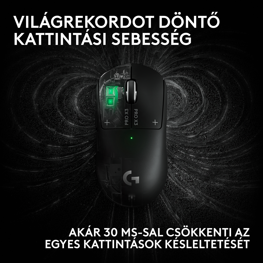 LOGITECH Pro X3 Superstrike Lightspeed, vezeték nélküli optikai egér, 44000dpi, fekete (910-007878)