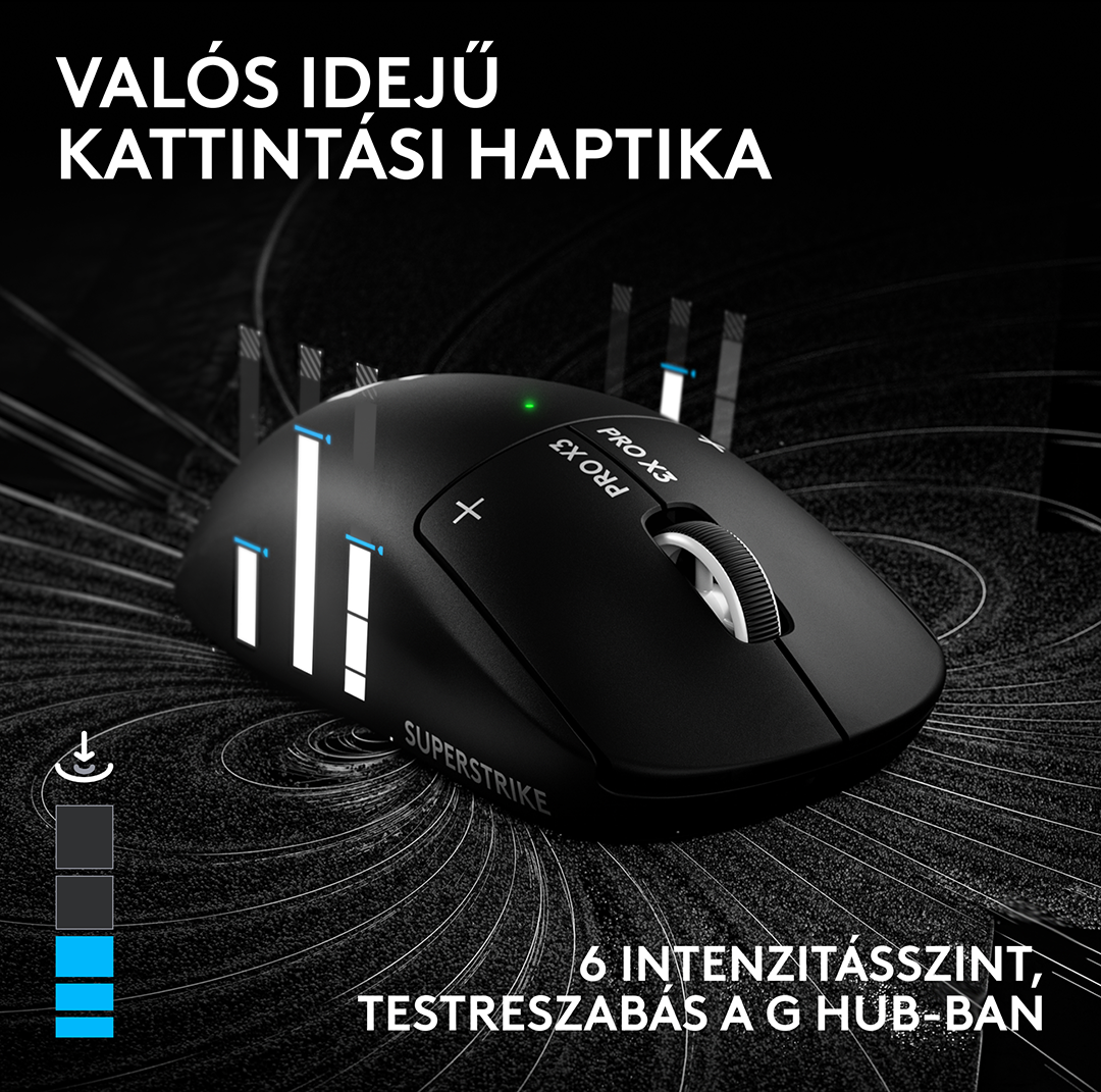 LOGITECH Pro X3 Superstrike Lightspeed, vezeték nélküli optikai egér, 44000dpi, fekete (910-007878)