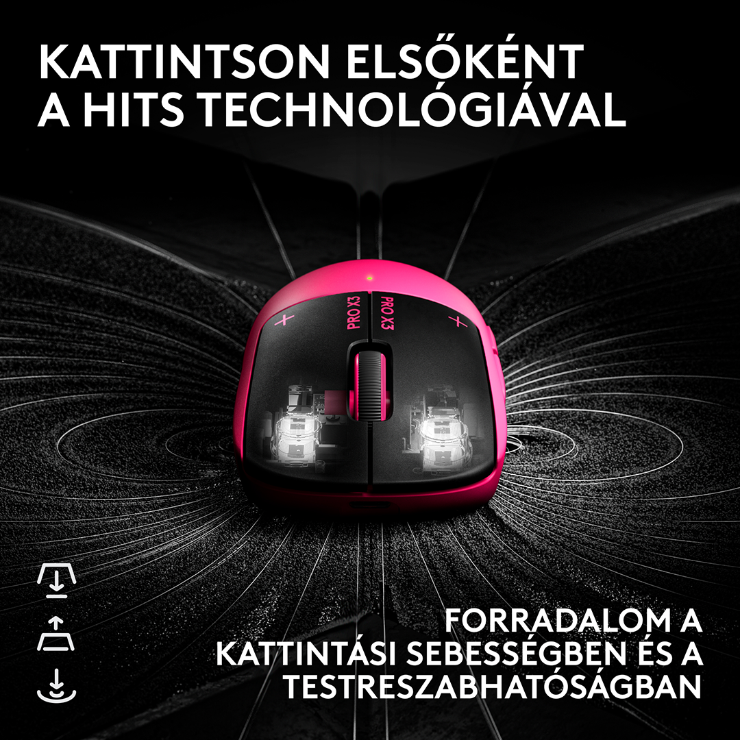 LOGITECH Pro X3 Superstrike Lightspeed, vezeték nélküli optikai egér, 44000dpi, magenta (910-007827)