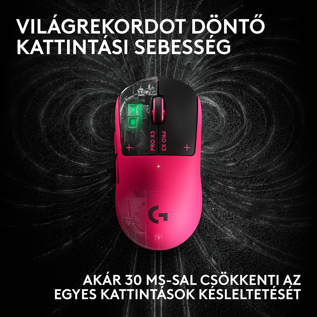 LOGITECH Pro X3 Superstrike Lightspeed, vezeték nélküli optikai egér, 44000dpi, magenta (910-007827)