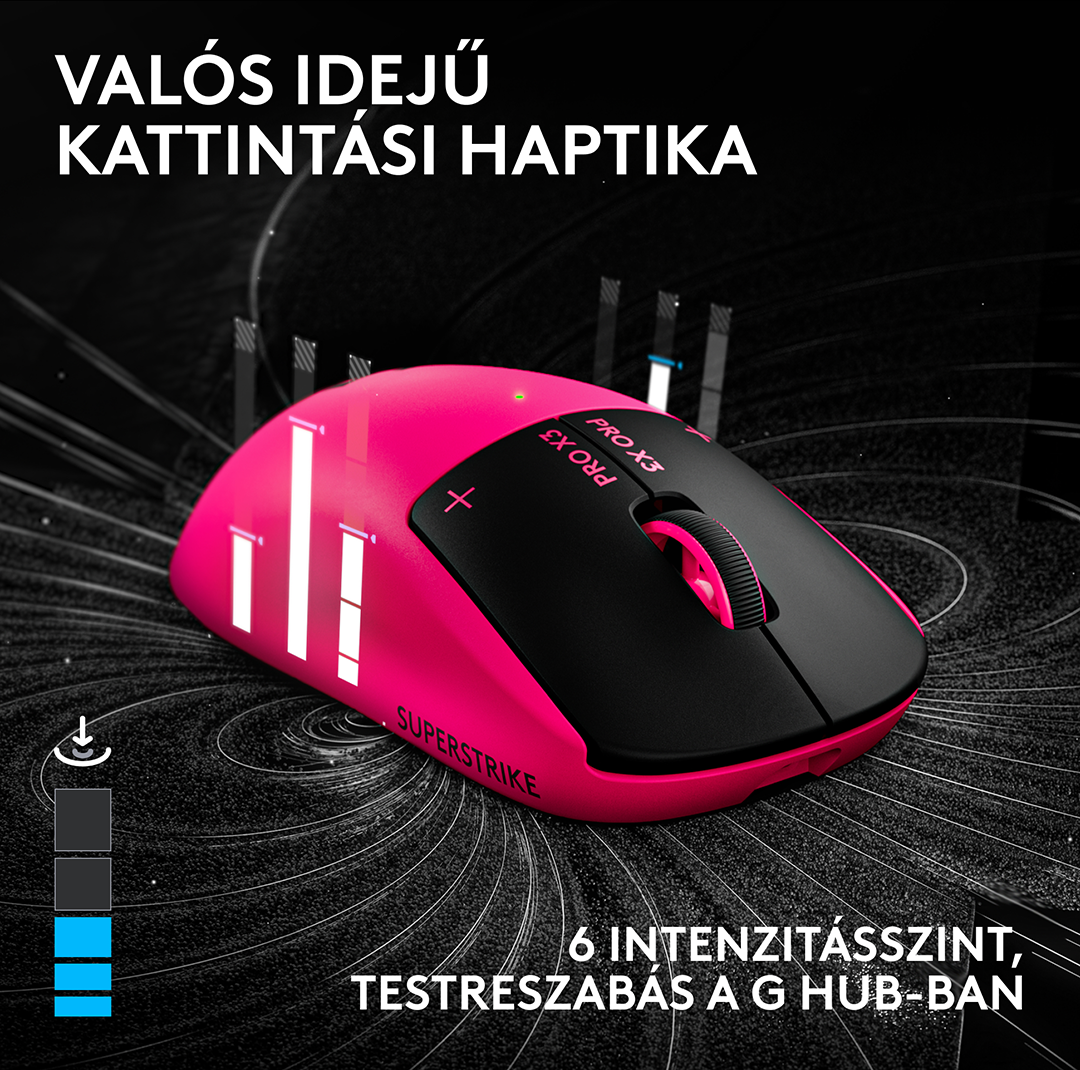 LOGITECH Pro X3 Superstrike Lightspeed, vezeték nélküli optikai egér, 44000dpi, magenta (910-007827)