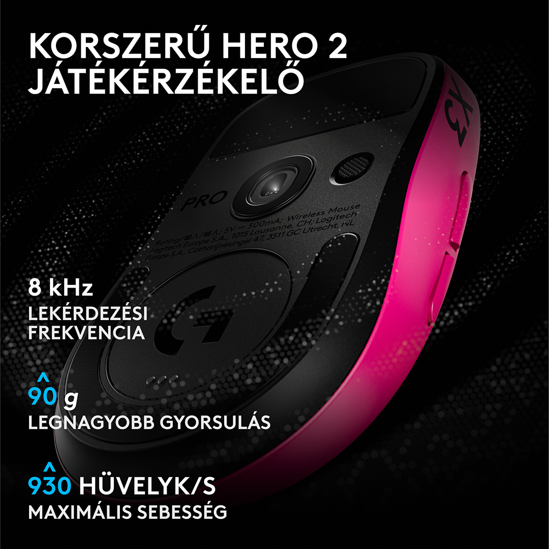 LOGITECH Pro X3 Superstrike Lightspeed, vezeték nélküli optikai egér, 44000dpi, magenta (910-007827)
