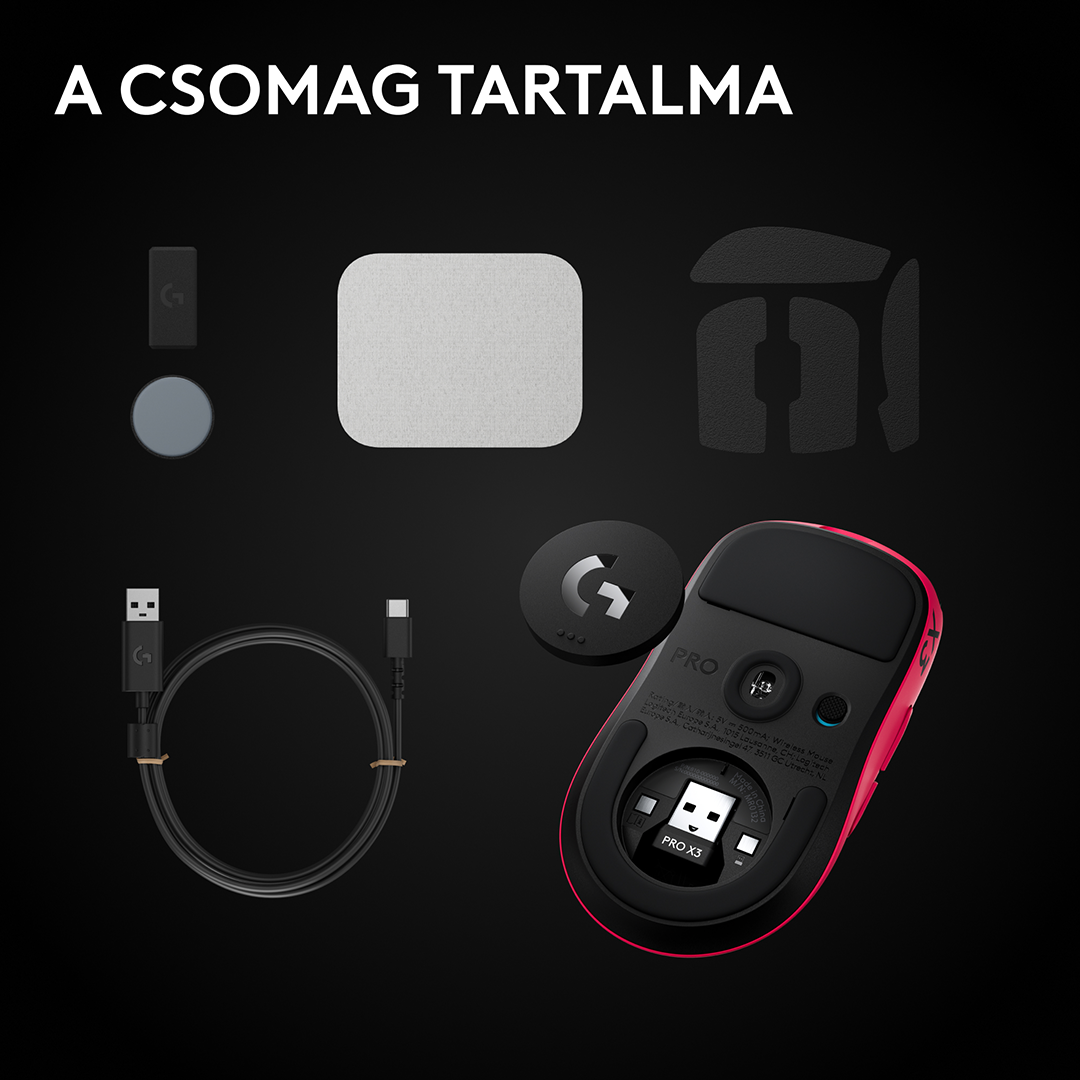 LOGITECH Pro X3 Superstrike Lightspeed, vezeték nélküli optikai egér, 44000dpi, magenta (910-007827)