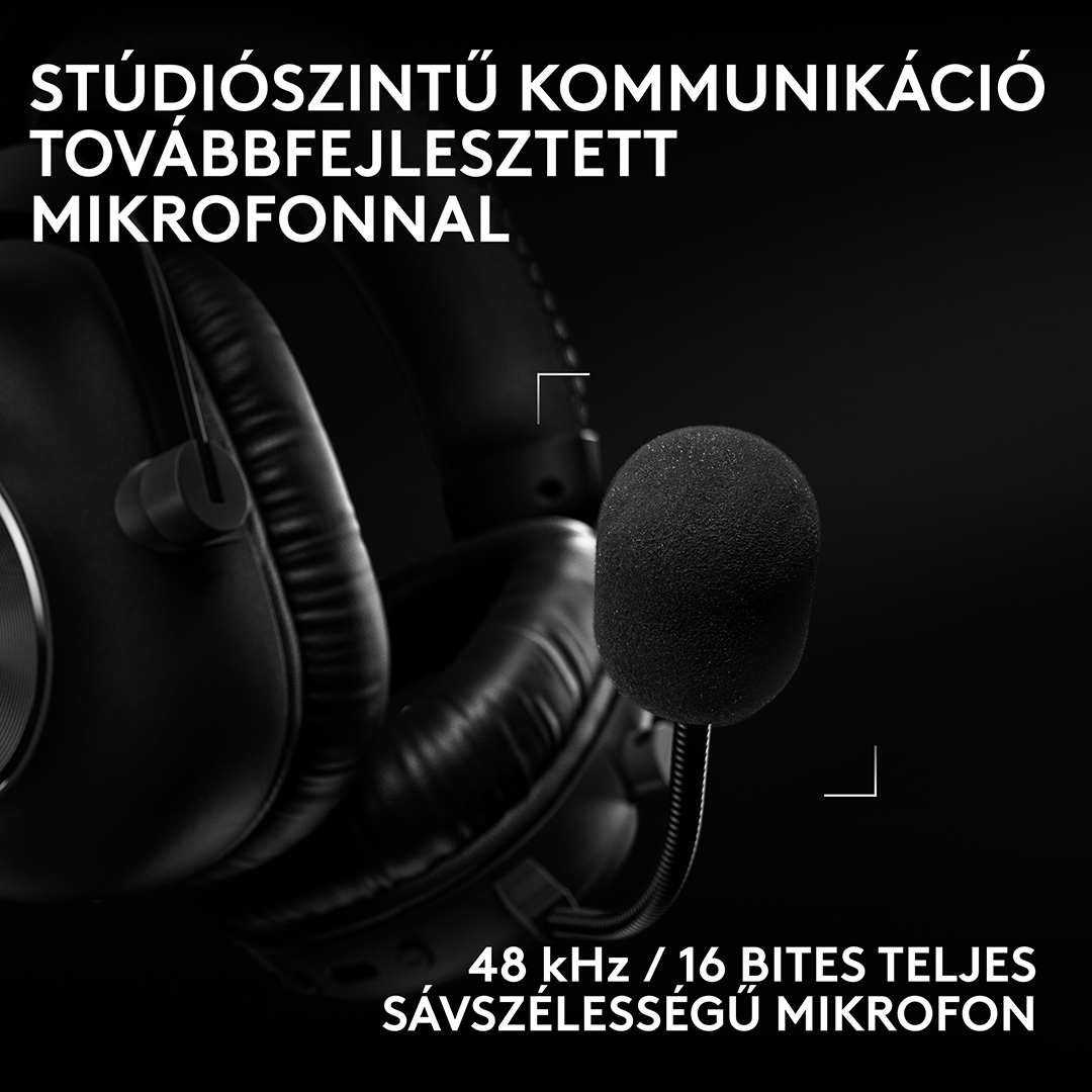 Fekete gamer fejhallgató fejlett mikrofonnal a professzionális hangminőségért.