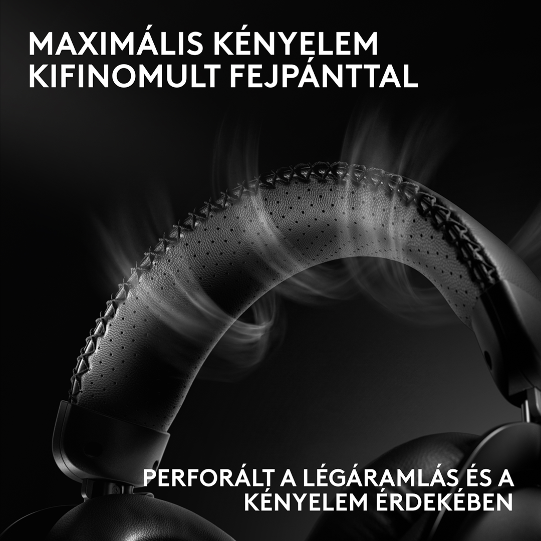 Fekete fejhallgató perforált fejpánttal és felszálló gőzzel a légáramlásért.