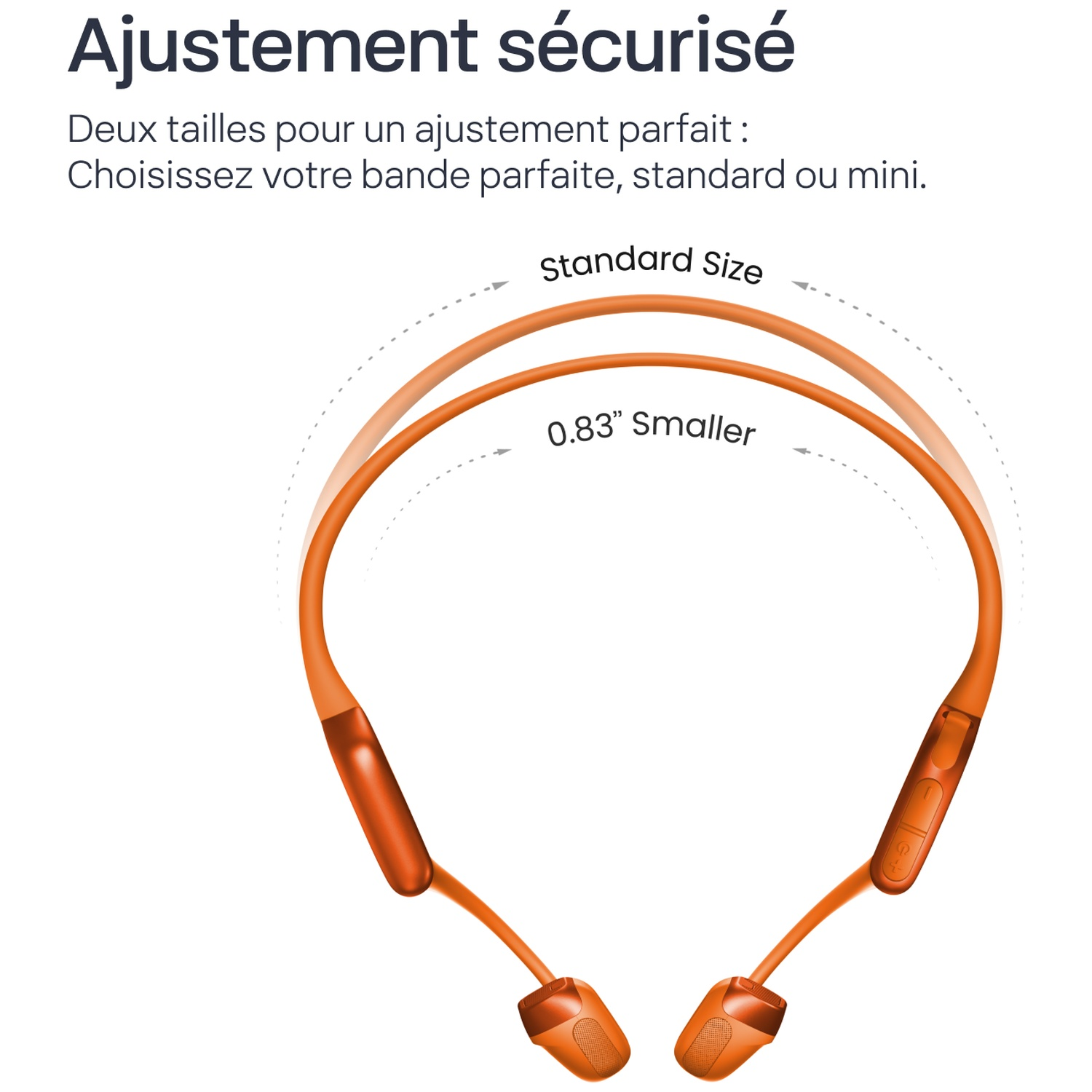 Comparaison de deux tours de cou orange en taille standard et mini, avec du texte en français.