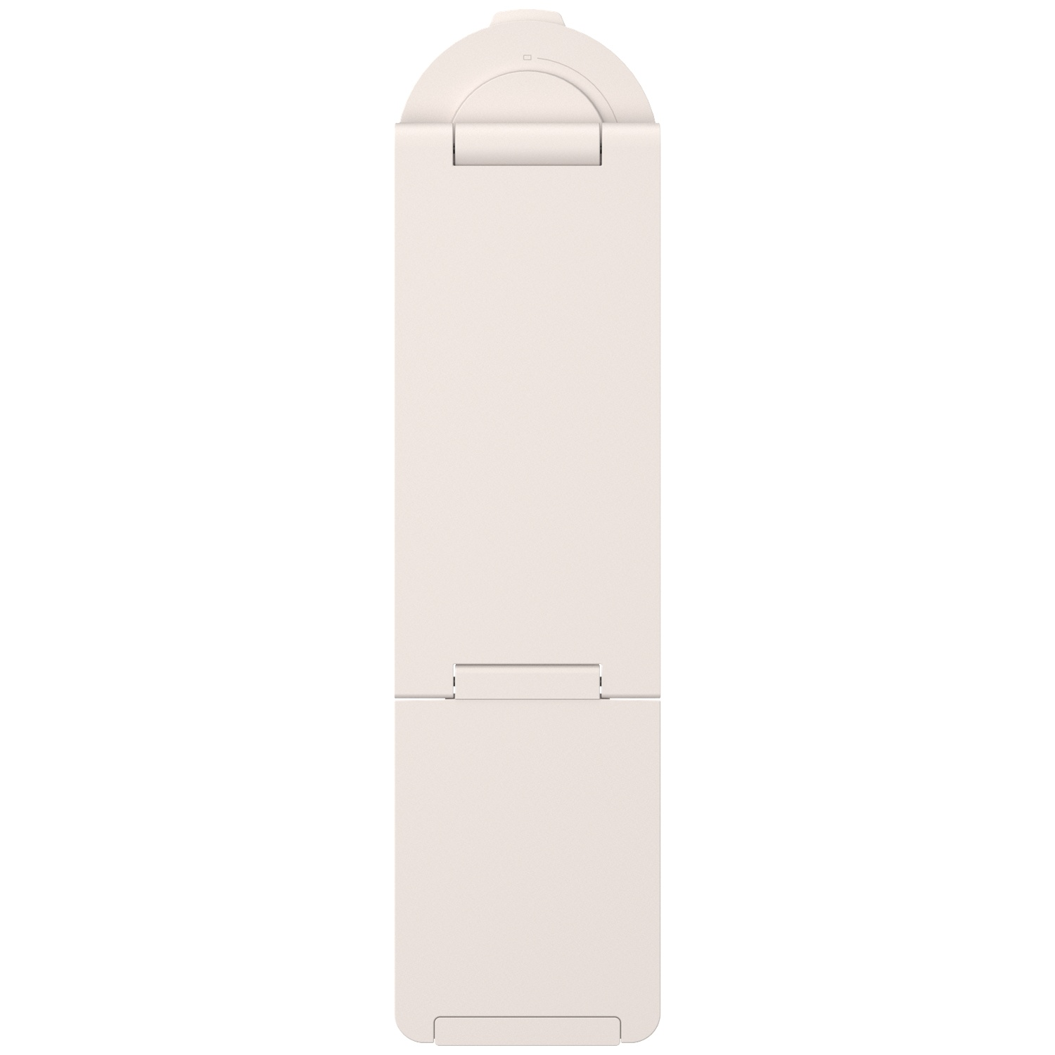 An ivory-colored, elongated object with a rounded top edge and vertical hinges on a white background.