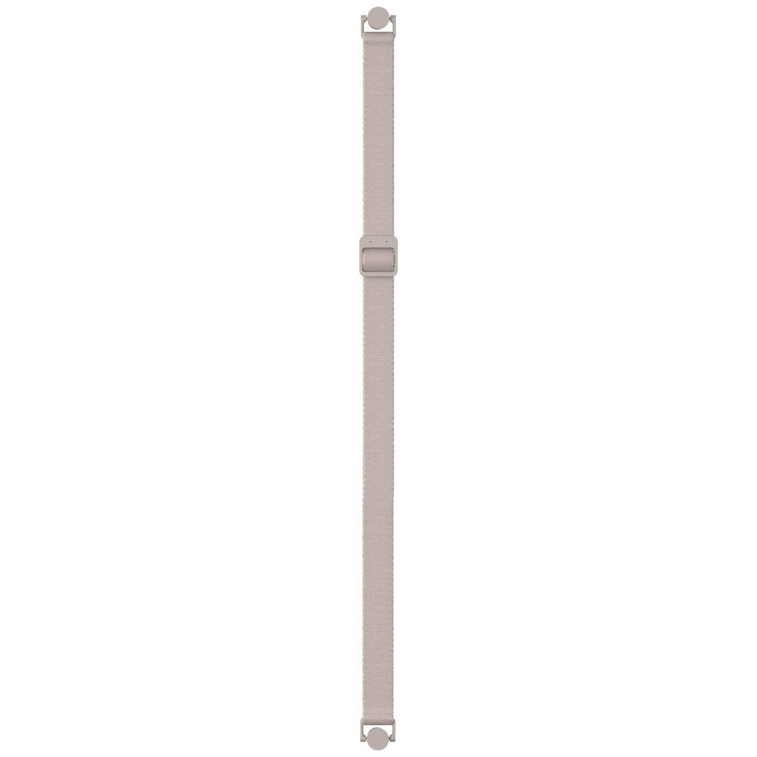 A salmon-pink, braided watch strap with a metal buckle against a white background.