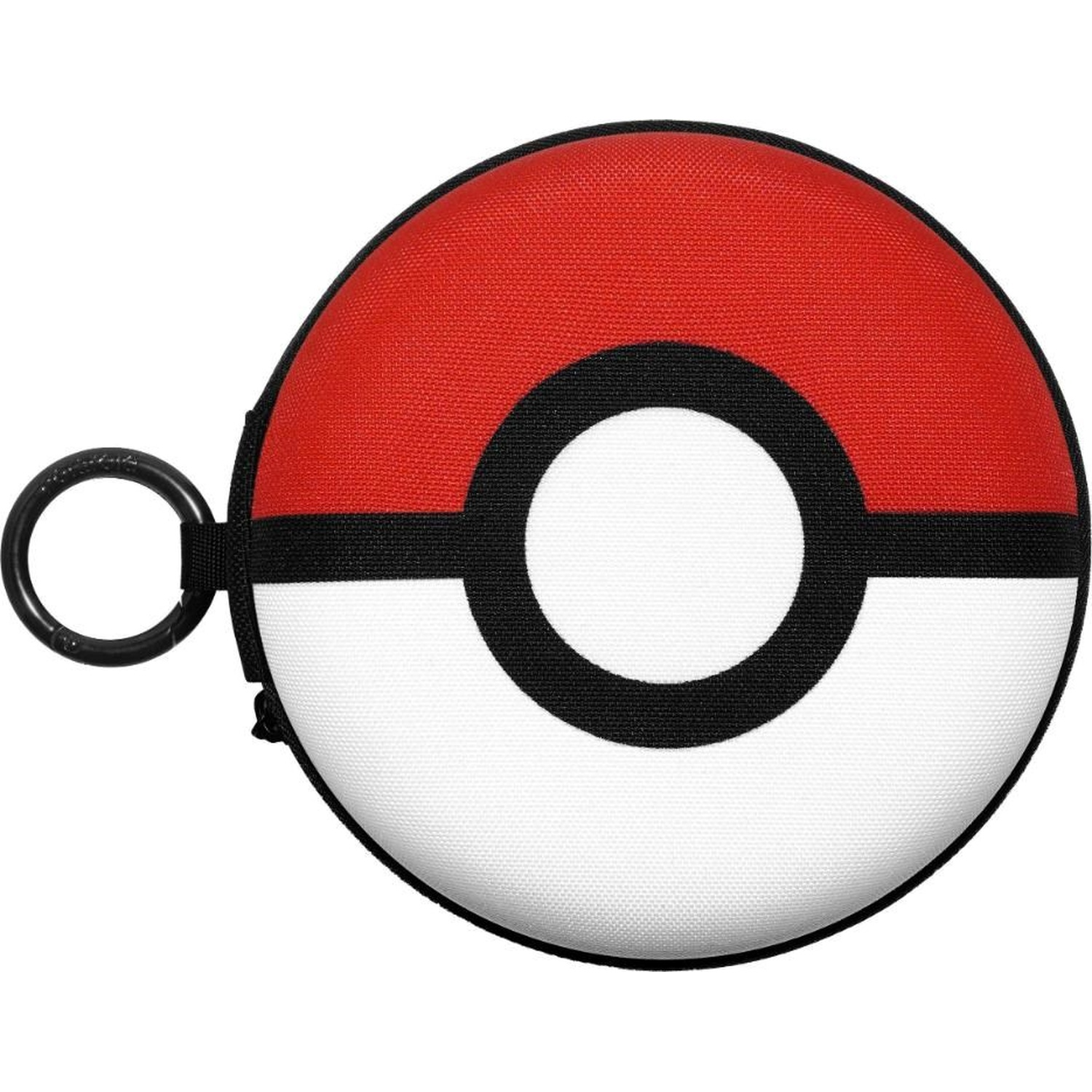 Étui rond rouge et blanc en forme de Poké Ball avec bord et anneau.