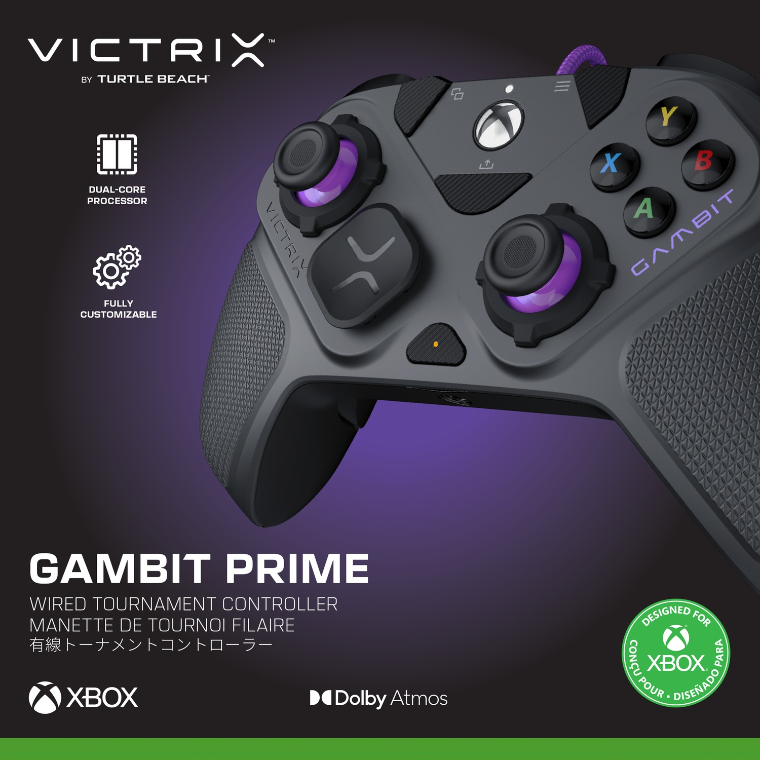 TURTLE BEACH Manette filaire Victrix Gambit Prime – Gris (Xbox Series X, S, One, PC)