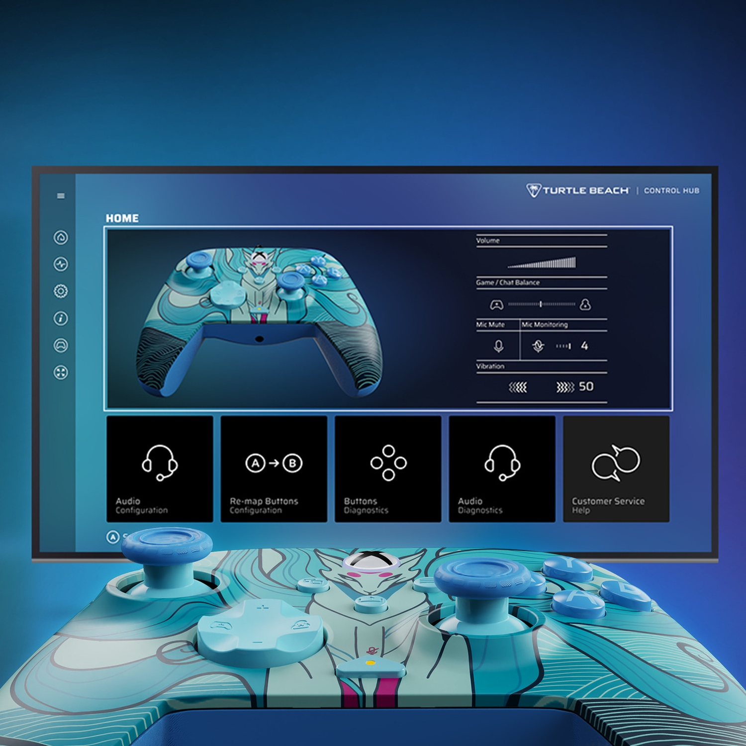 TURTLE BEACH Manette filaire avancée Rematch – Blue Kitsune EverGLOW (Xbox Series)