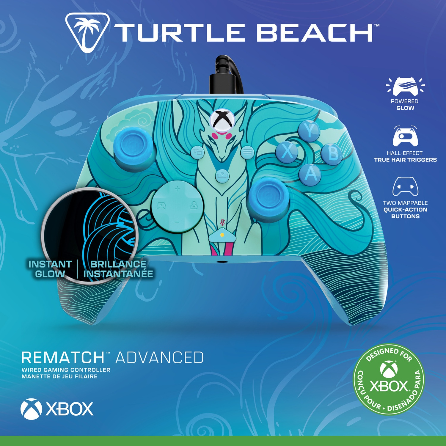 TURTLE BEACH Manette filaire avancée Rematch – Blue Kitsune EverGLOW (Xbox Series)