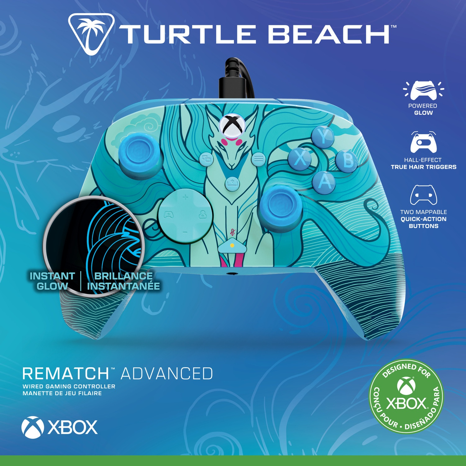 TURTLE BEACH Manette filaire avancée Rematch – Blue Kitsune EverGLOW (Xbox Series)