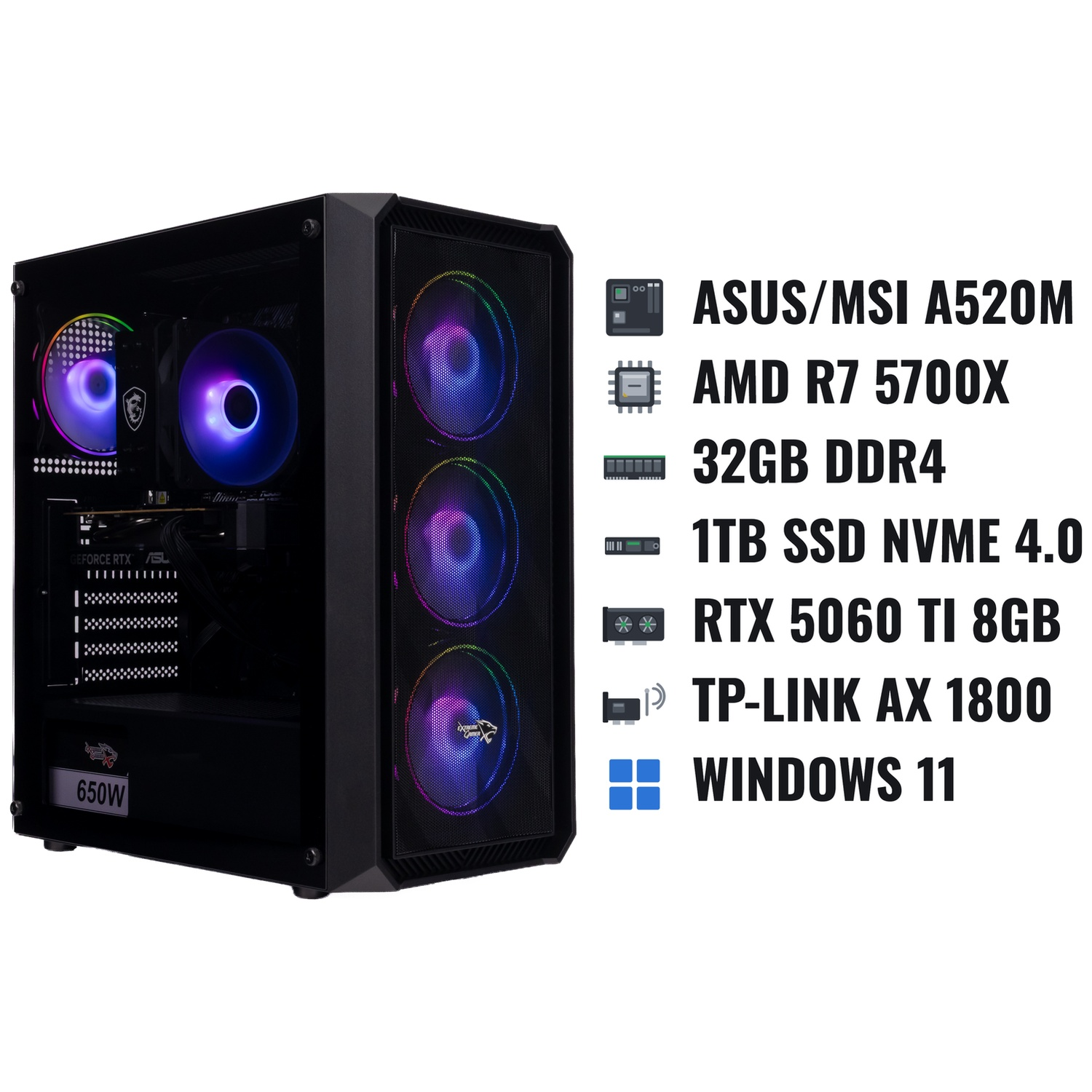 EXTREMEGAMER CLASSIC LVL4a LTo V4 - AMD Ryzen 7 5700X - 32 GB - 1 TB - GeForce RTX™ 5060 Ti - Win 11 Home