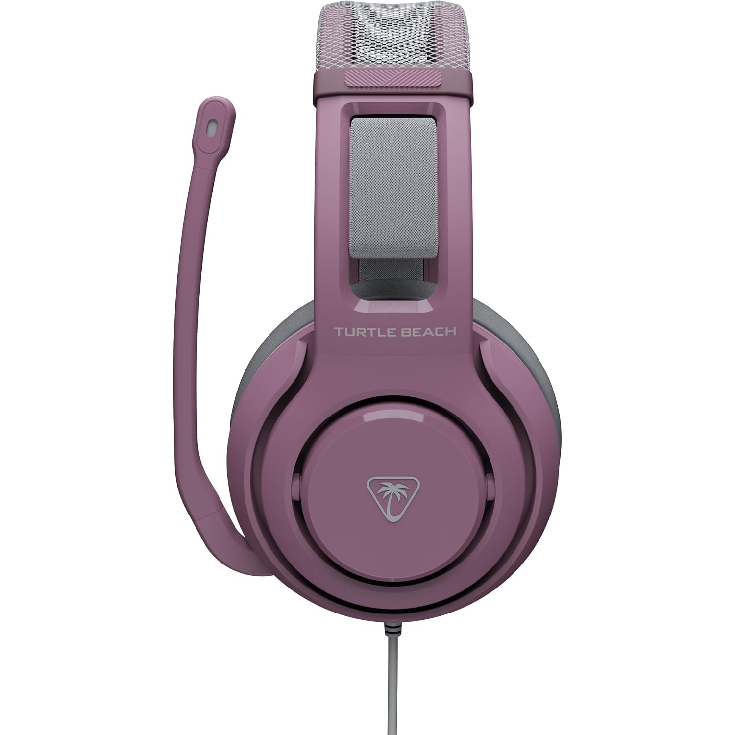 Purple Turtle Beach gaming headset with attached microphone on a white background.