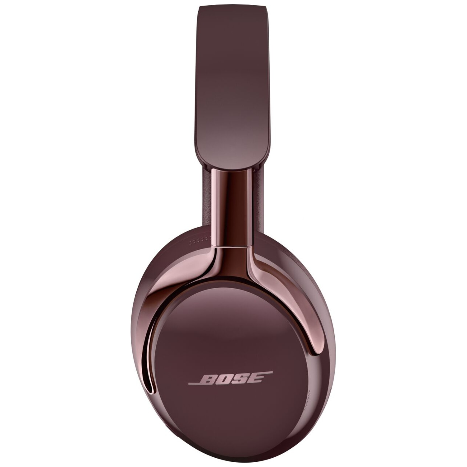 Donkerrode Bose over-ear koptelefoon met glanzende afwerking op een witte achtergrond.